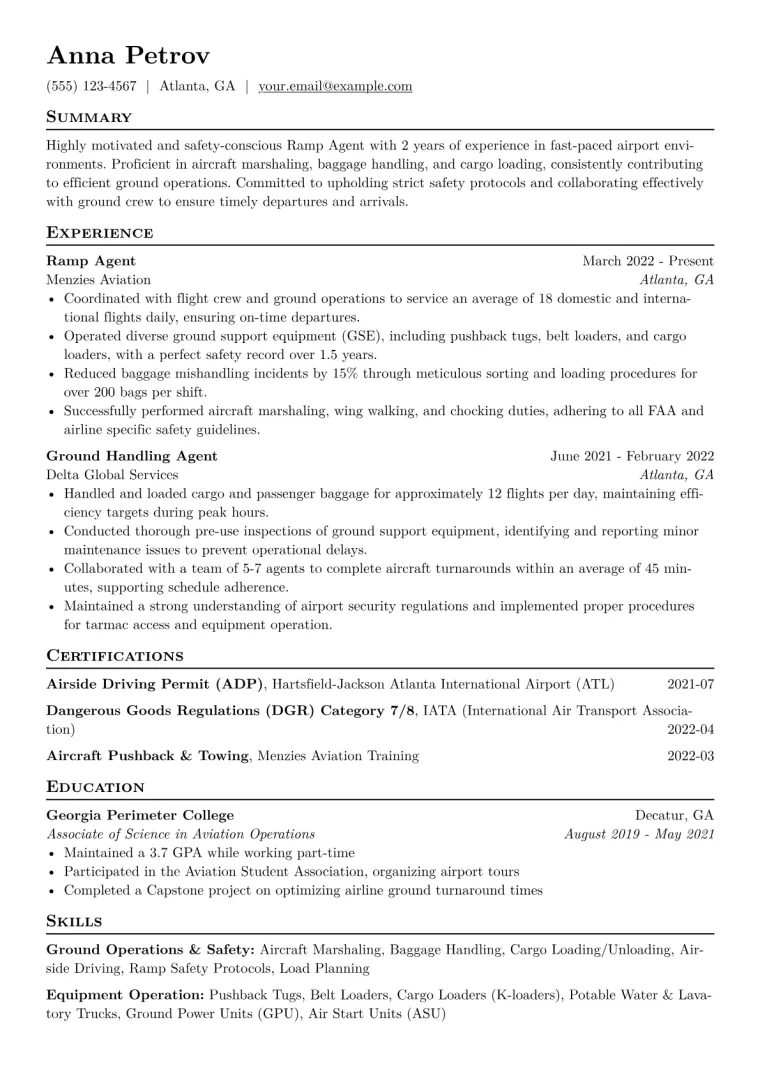 Ramp Agent Resume Example CV template preview