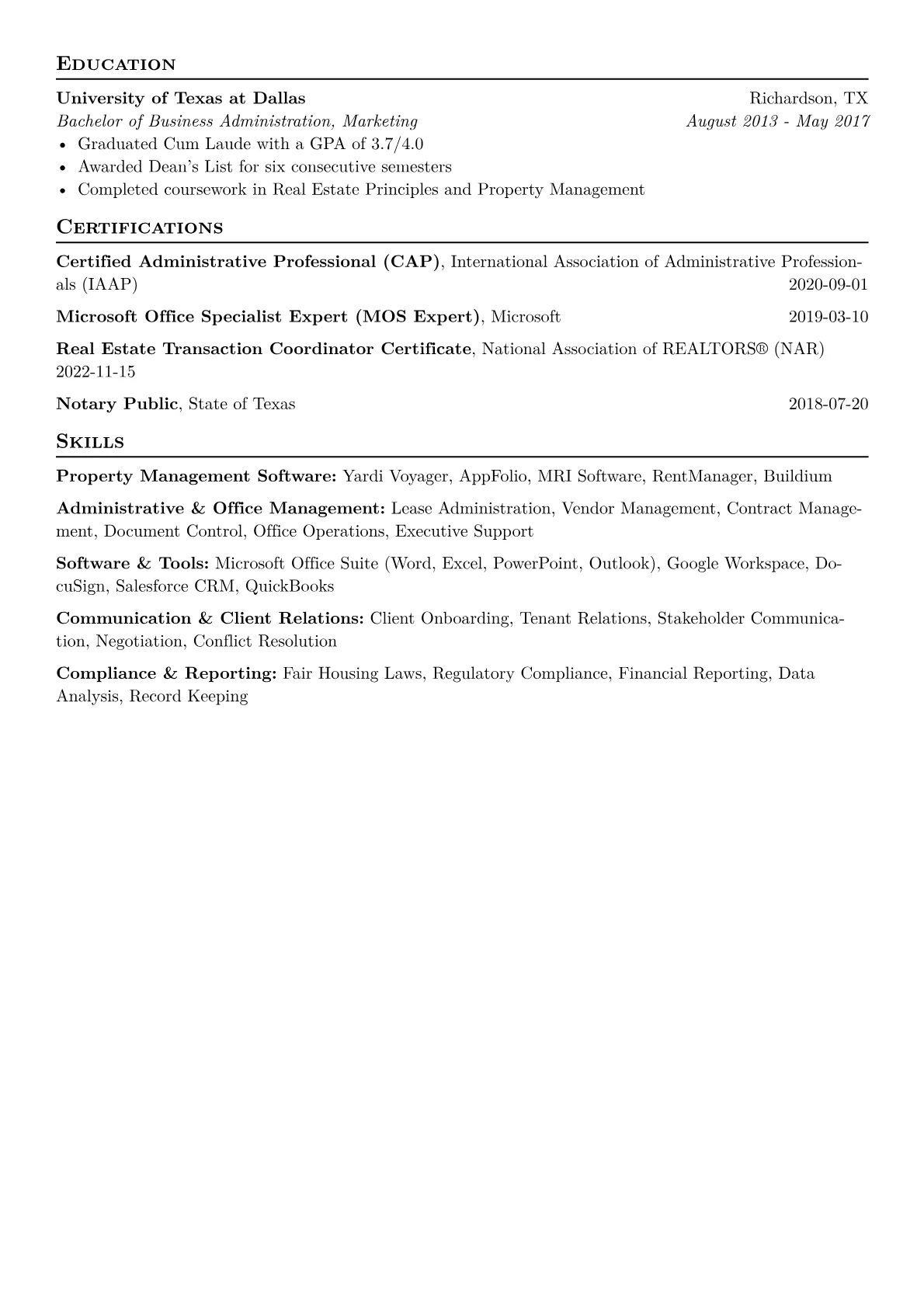 Real Estate Administrator Resume Example CV template - Page 2
