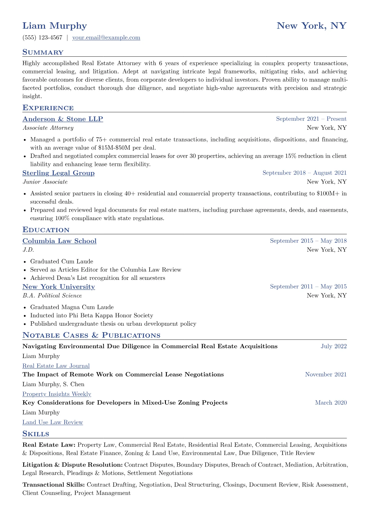 Real Estate Attorney Resume Example CV template - Page 1
