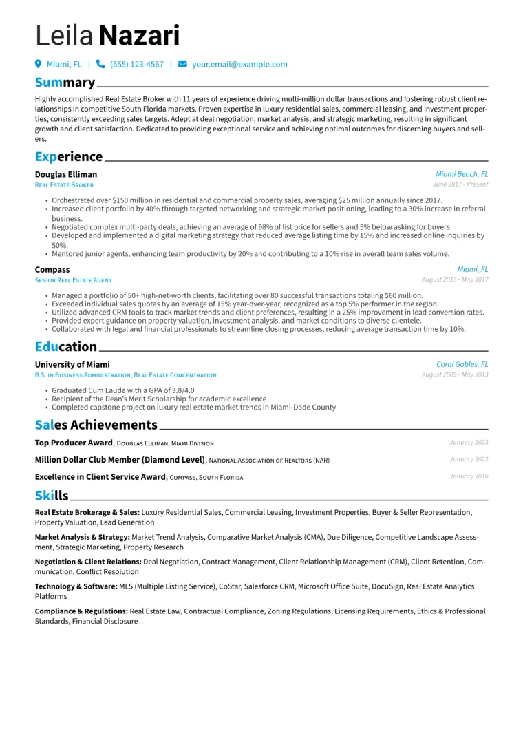 Real Estate Broker Resume Example