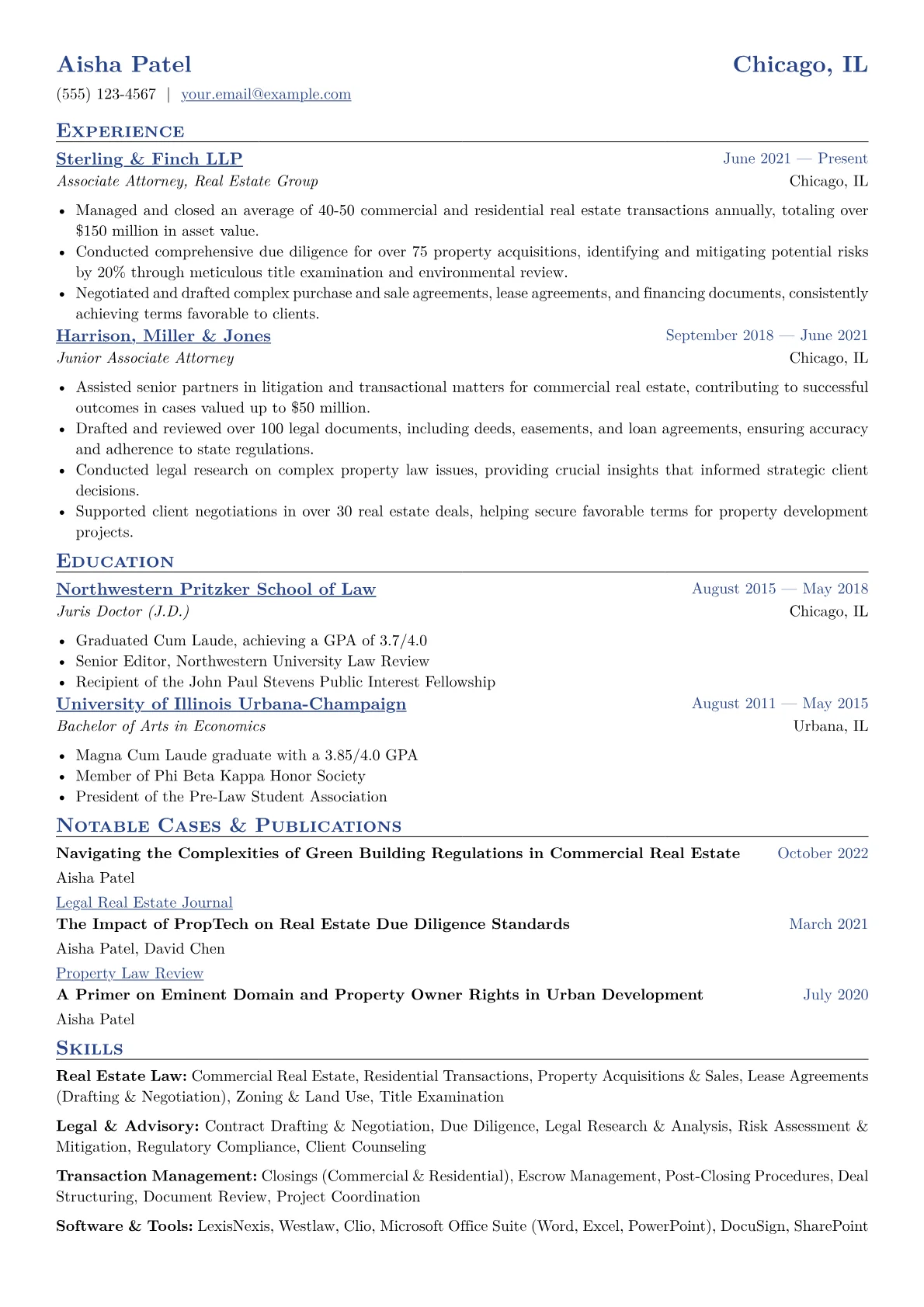 Real Estate Lawyer Resume Example CV template - Page 1