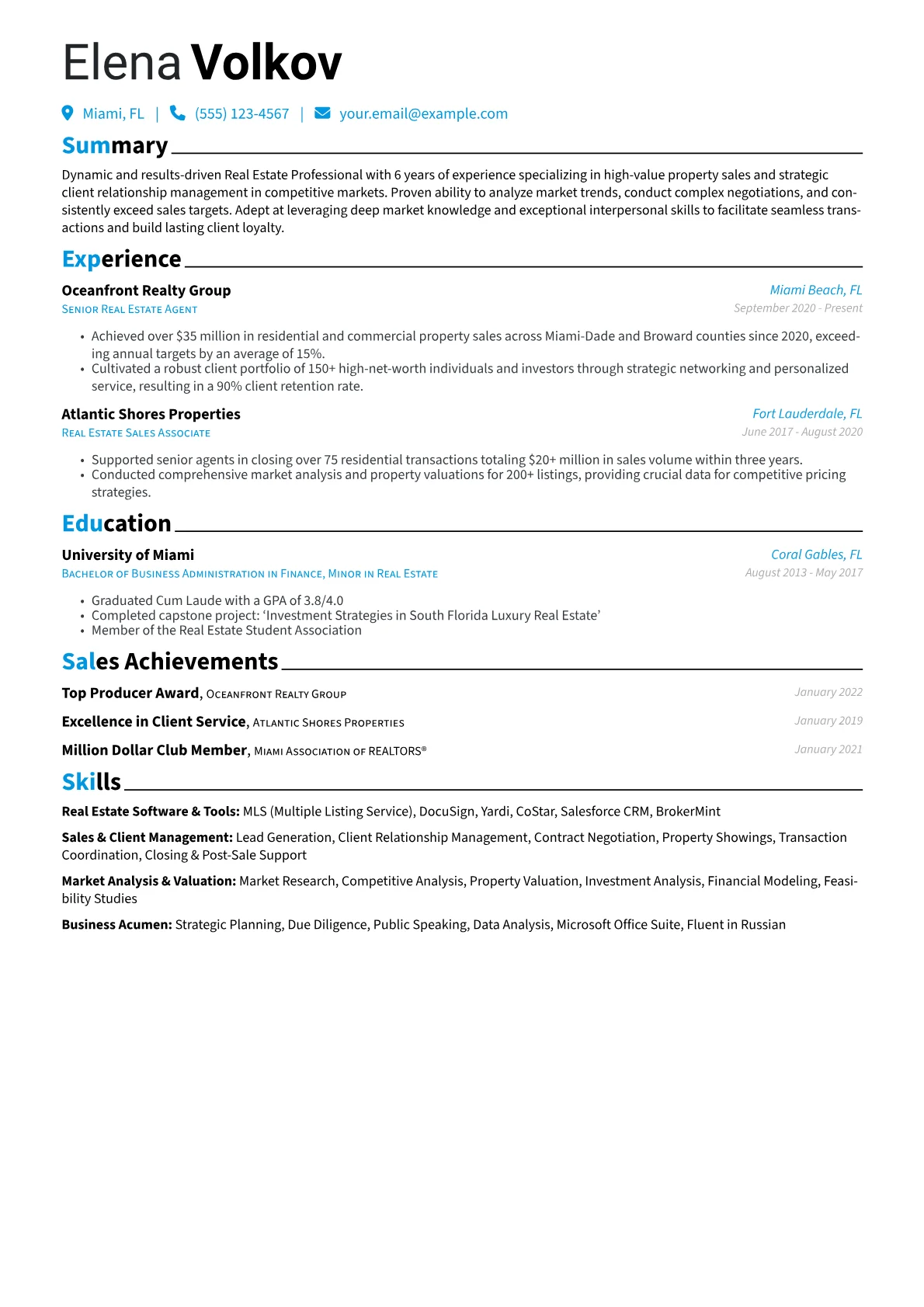 Real Estate Professional Resume Example CV template - Page 1