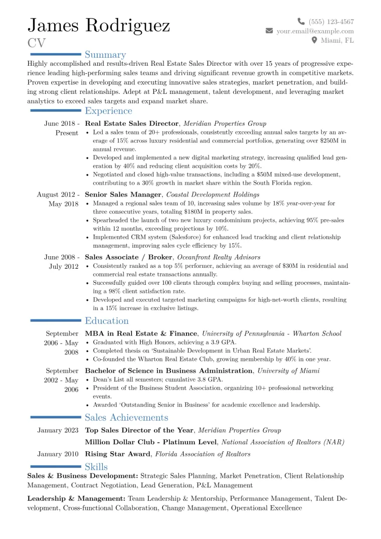 Real Estate Sales Director Resume Example CV template preview