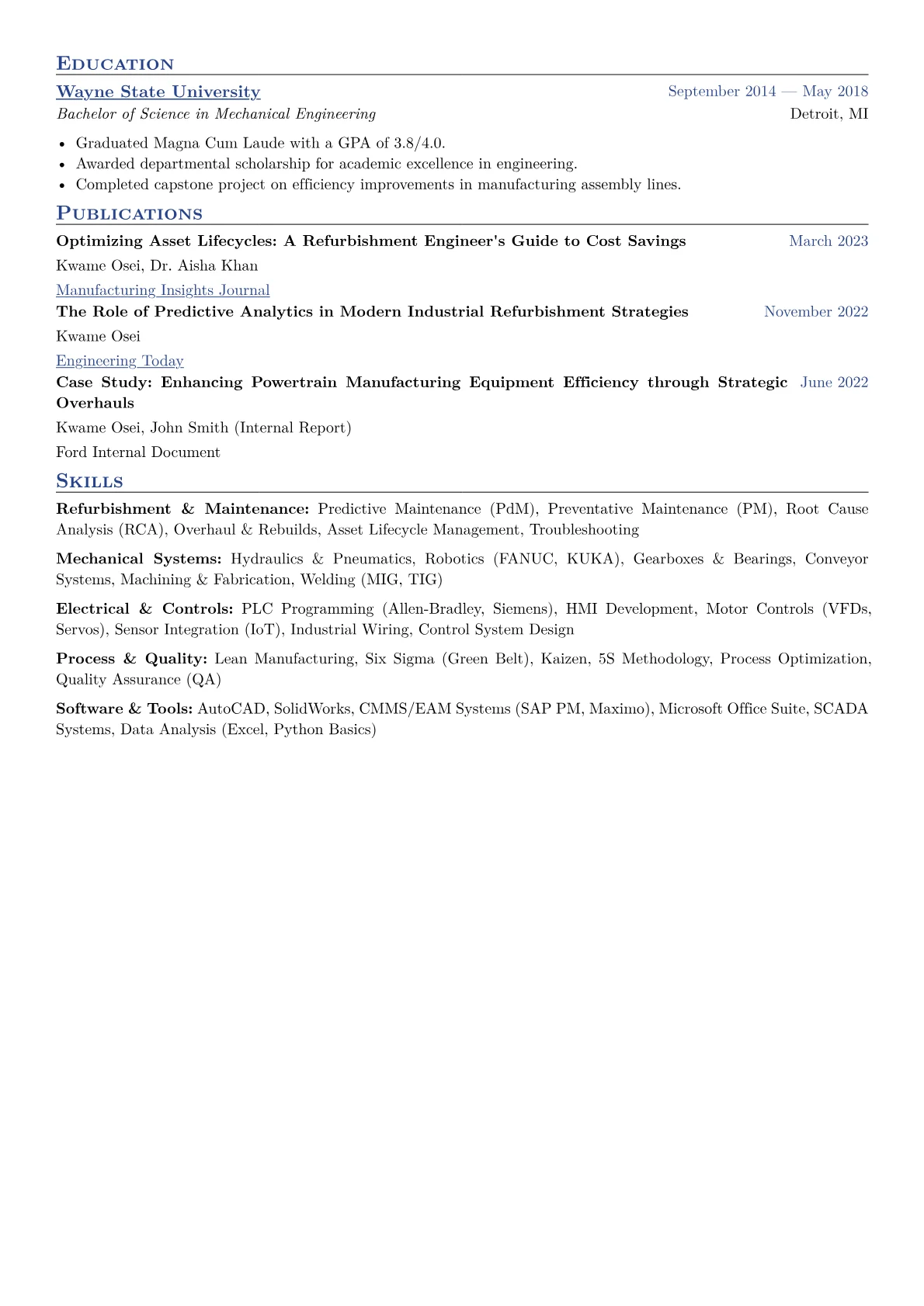 Refurbishment Engineer Resume Example CV template - Page 2