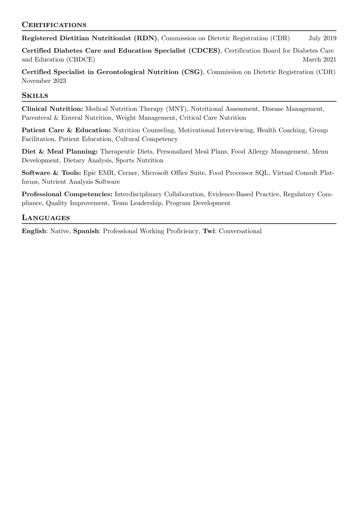 Registered Dietitian Resume Example CV template - Page 2