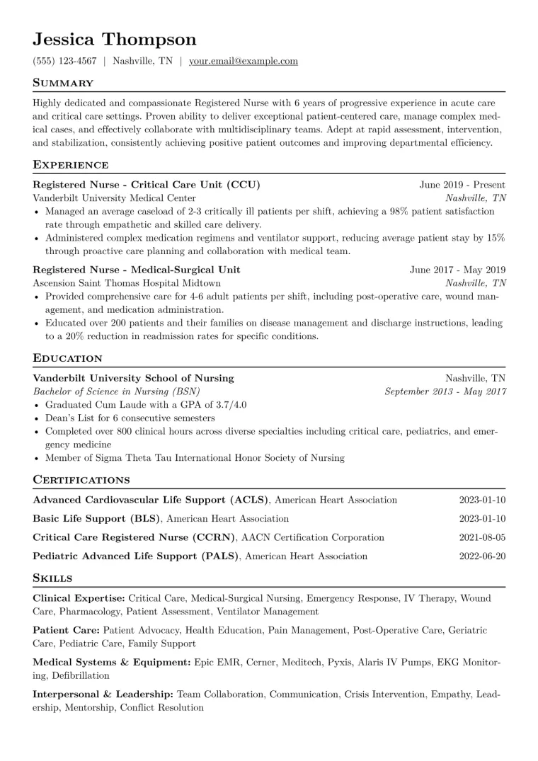 Registered Nurse Resume Example CV template preview