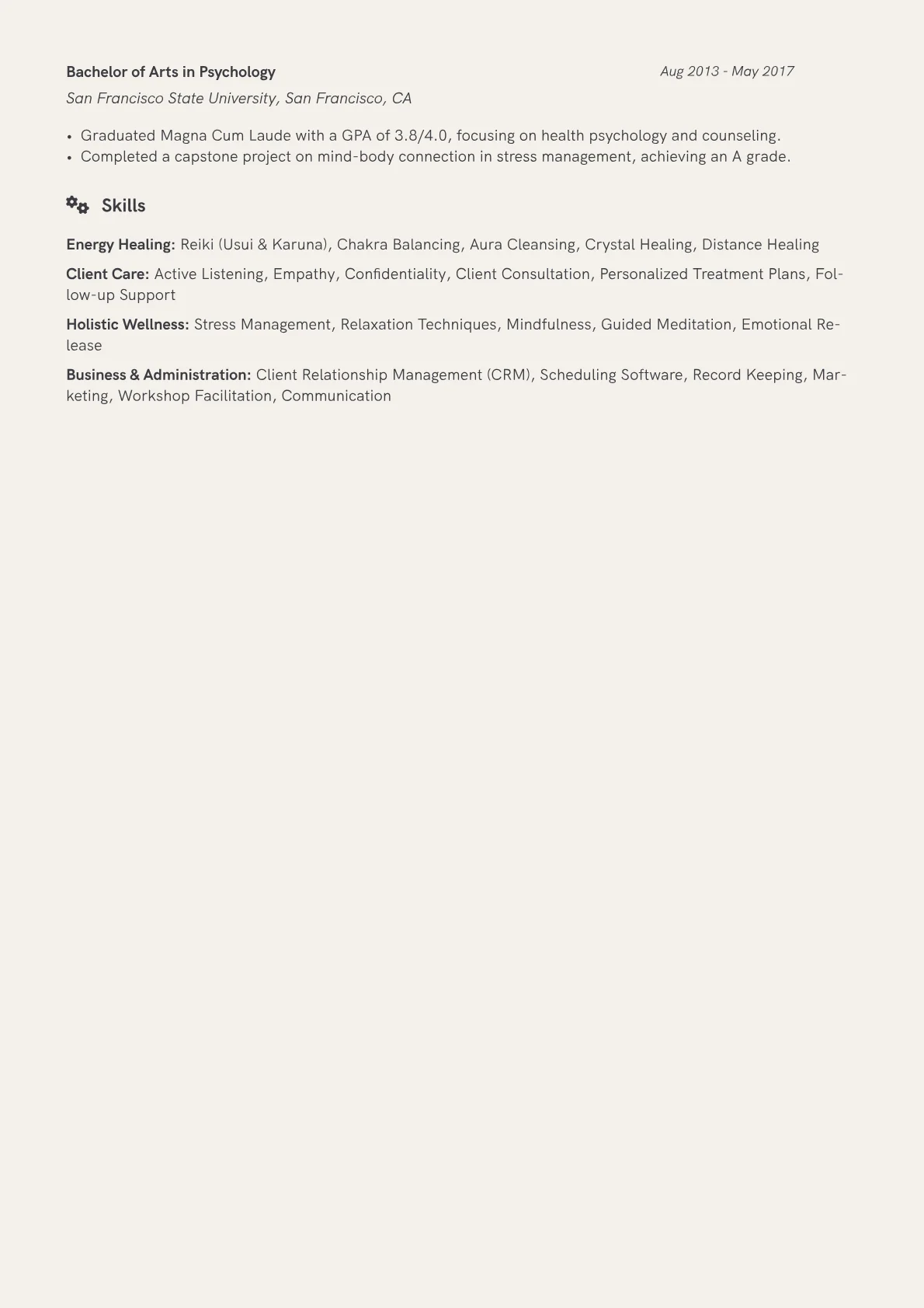 Reiki Practitioner Resume Example CV template - Page 2