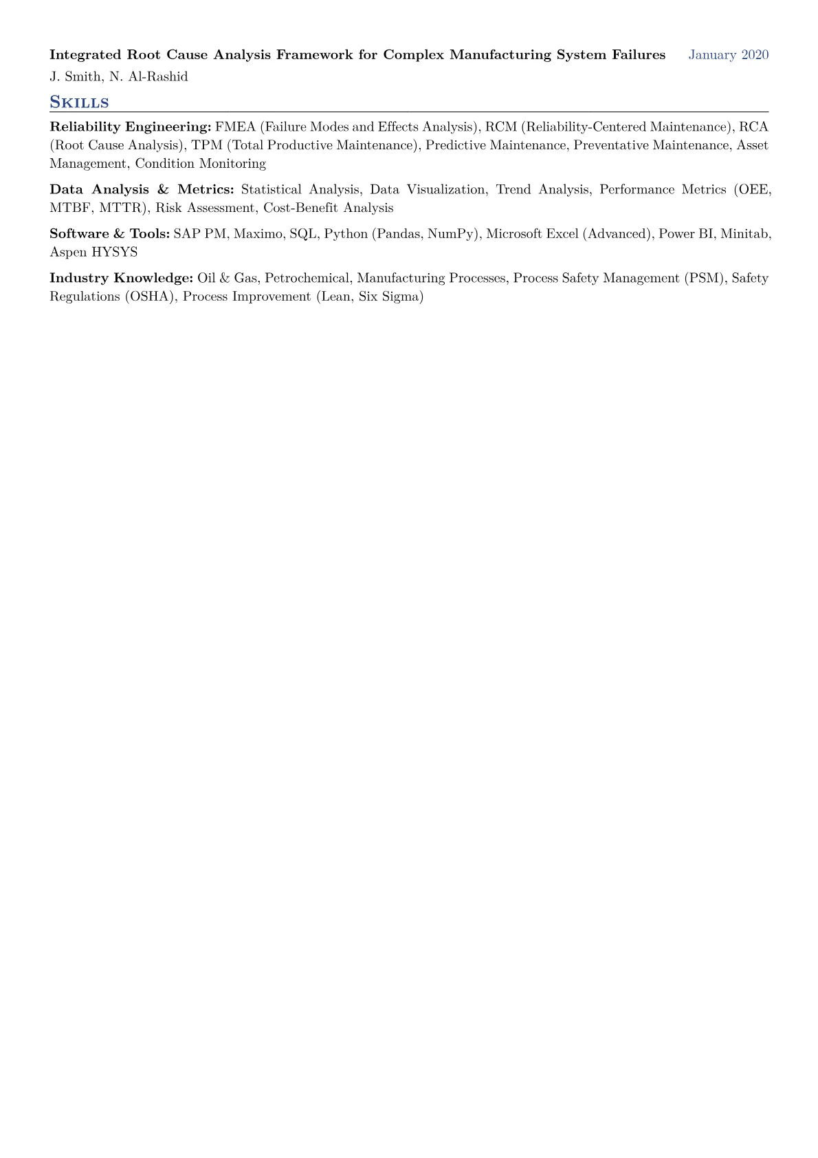 Reliability Analyst Resume Example CV template - Page 2