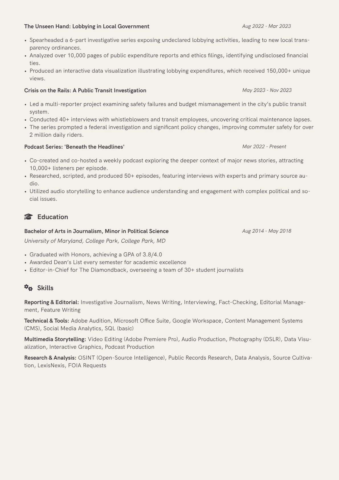 Reporter Resume Example CV template - Page 2