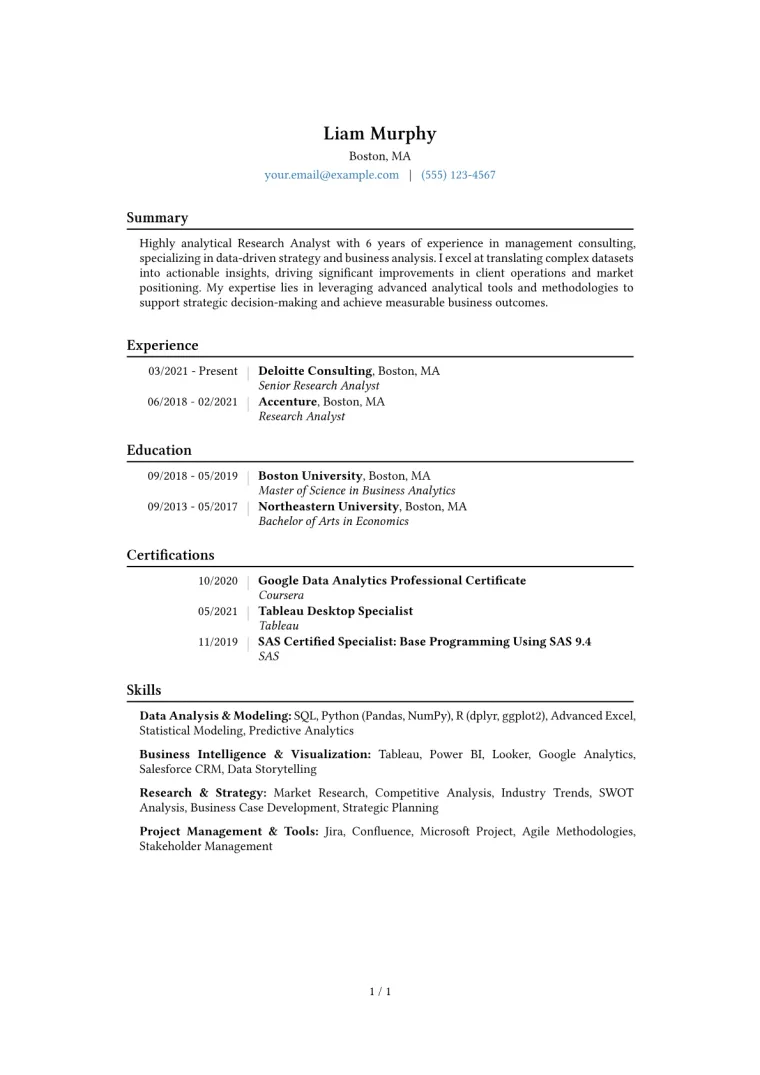 Research Analyst Resume Example