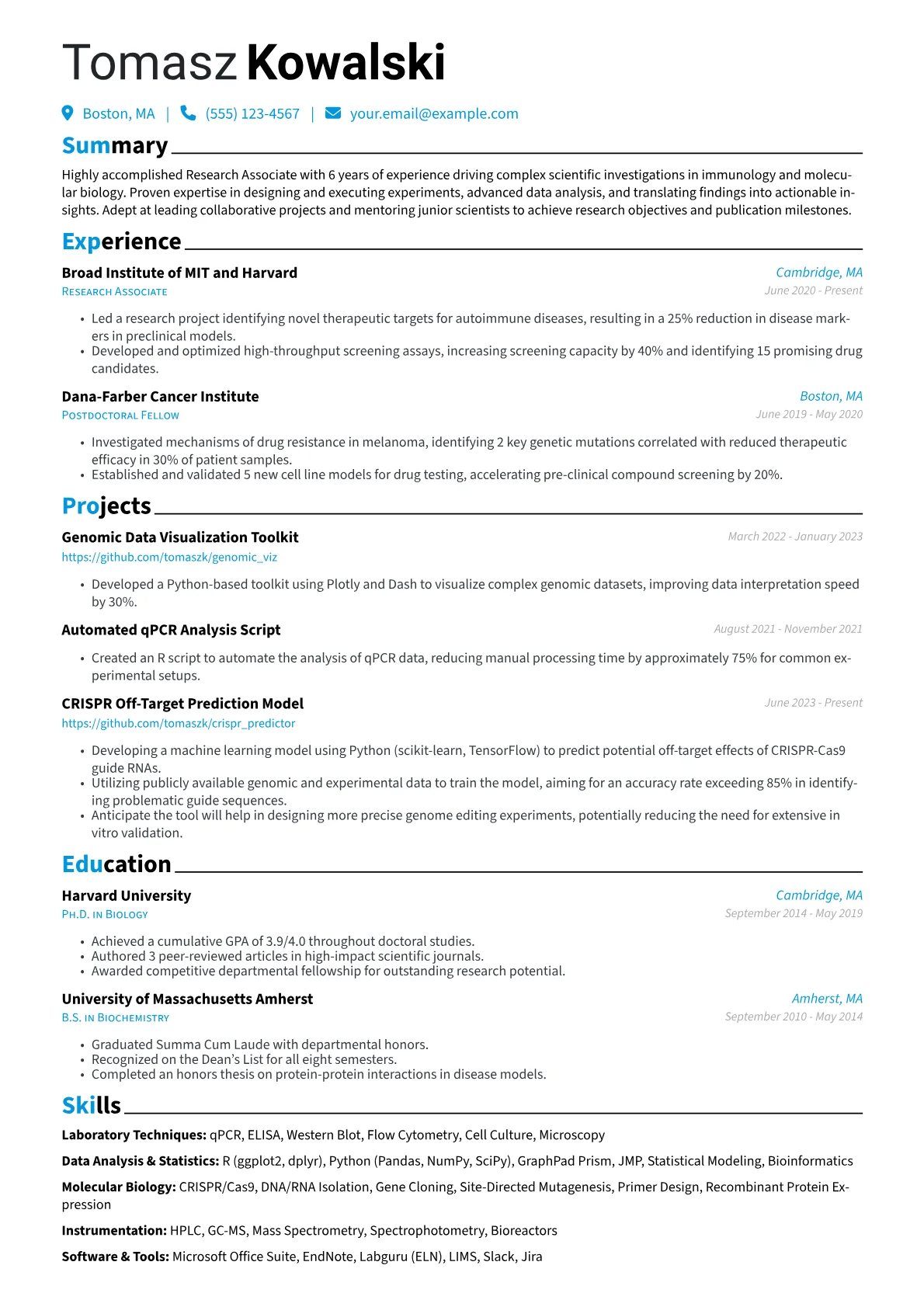 Research Associate Resume Example CV template - Page 1