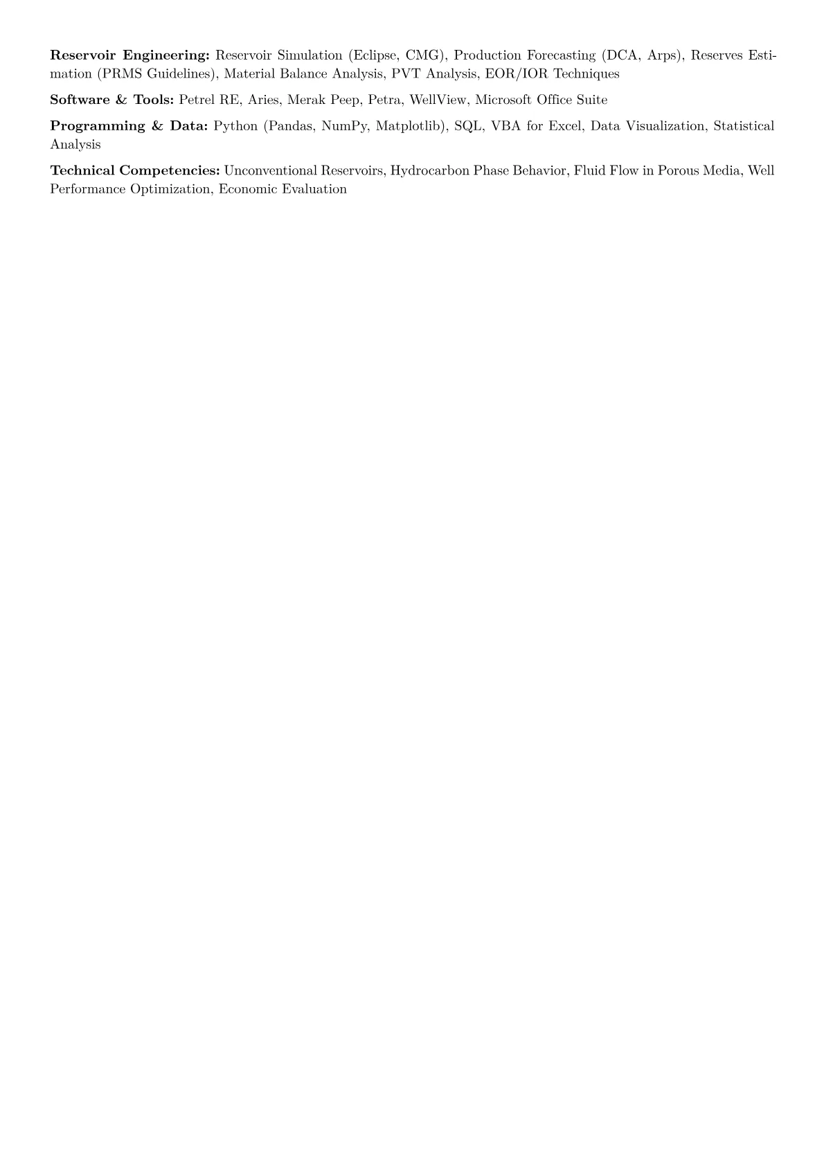 Reservoir Engineer Resume Example CV template - Page 2