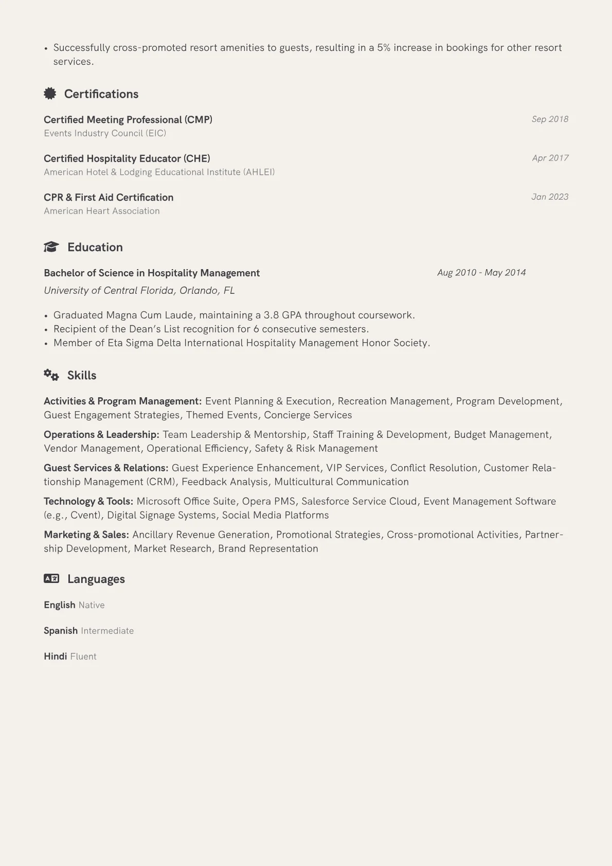 Resort Activities Director Resume Example CV template - Page 2