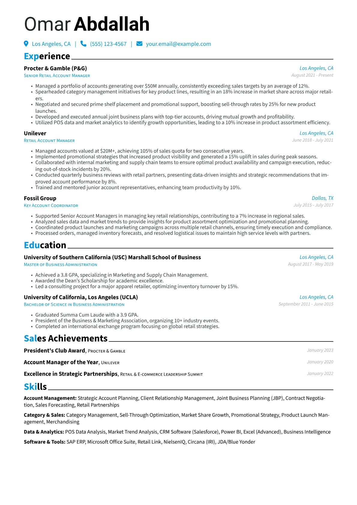 Retail Account Manager Resume Example CV template - Page 1