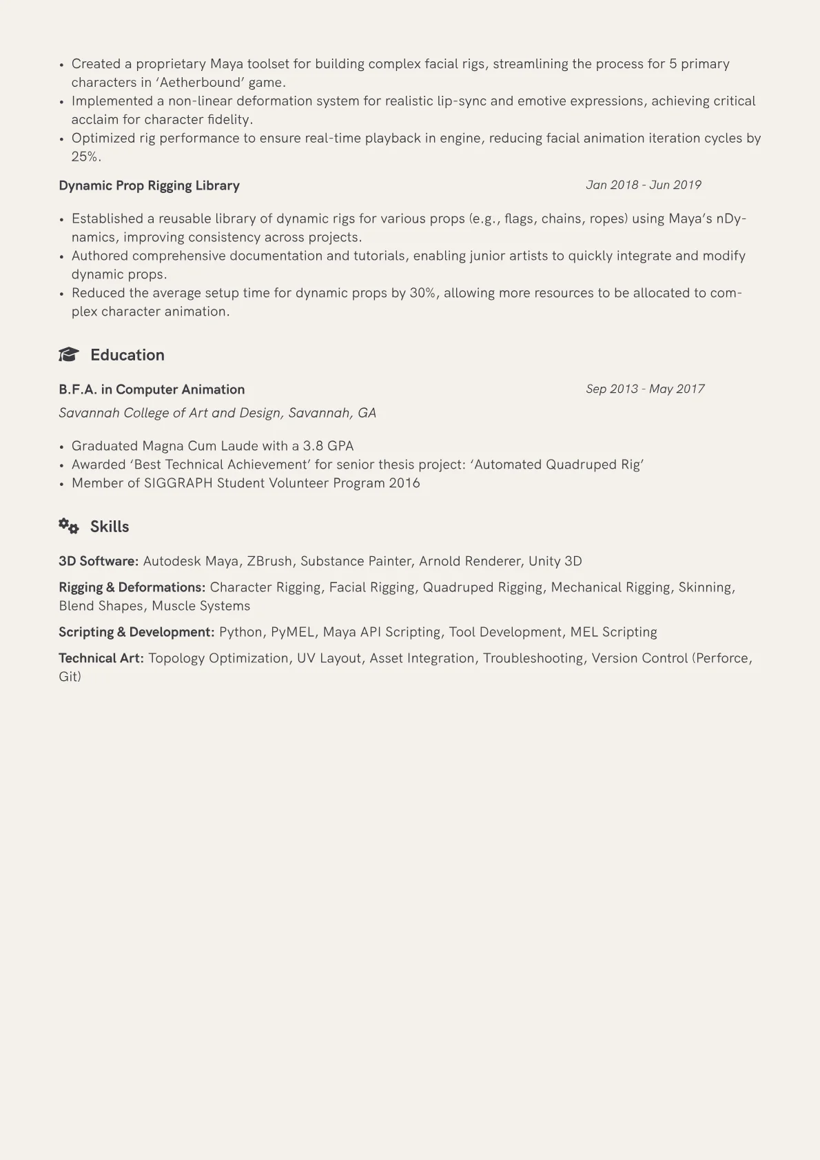 Rigging Artist Resume Example CV template - Page 2