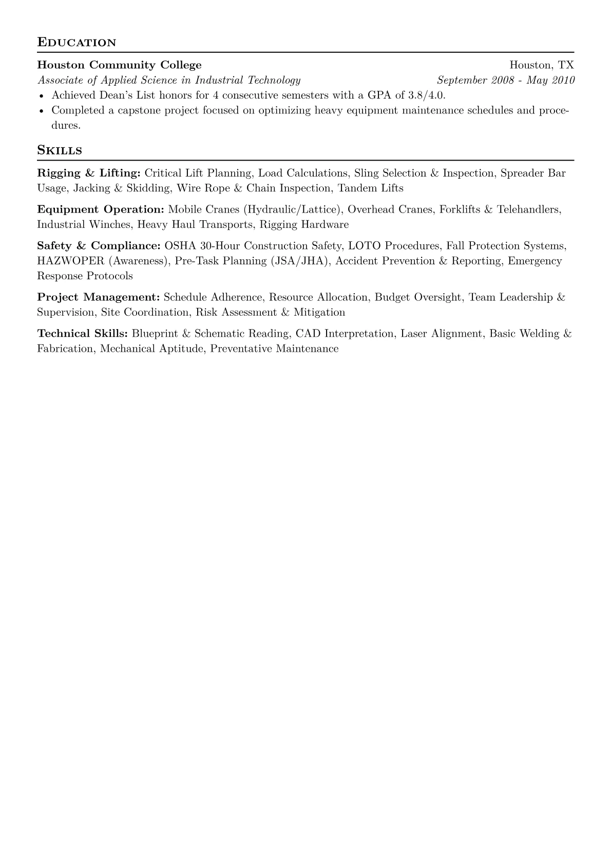 Rigging Foreman Resume Example CV template - Page 2