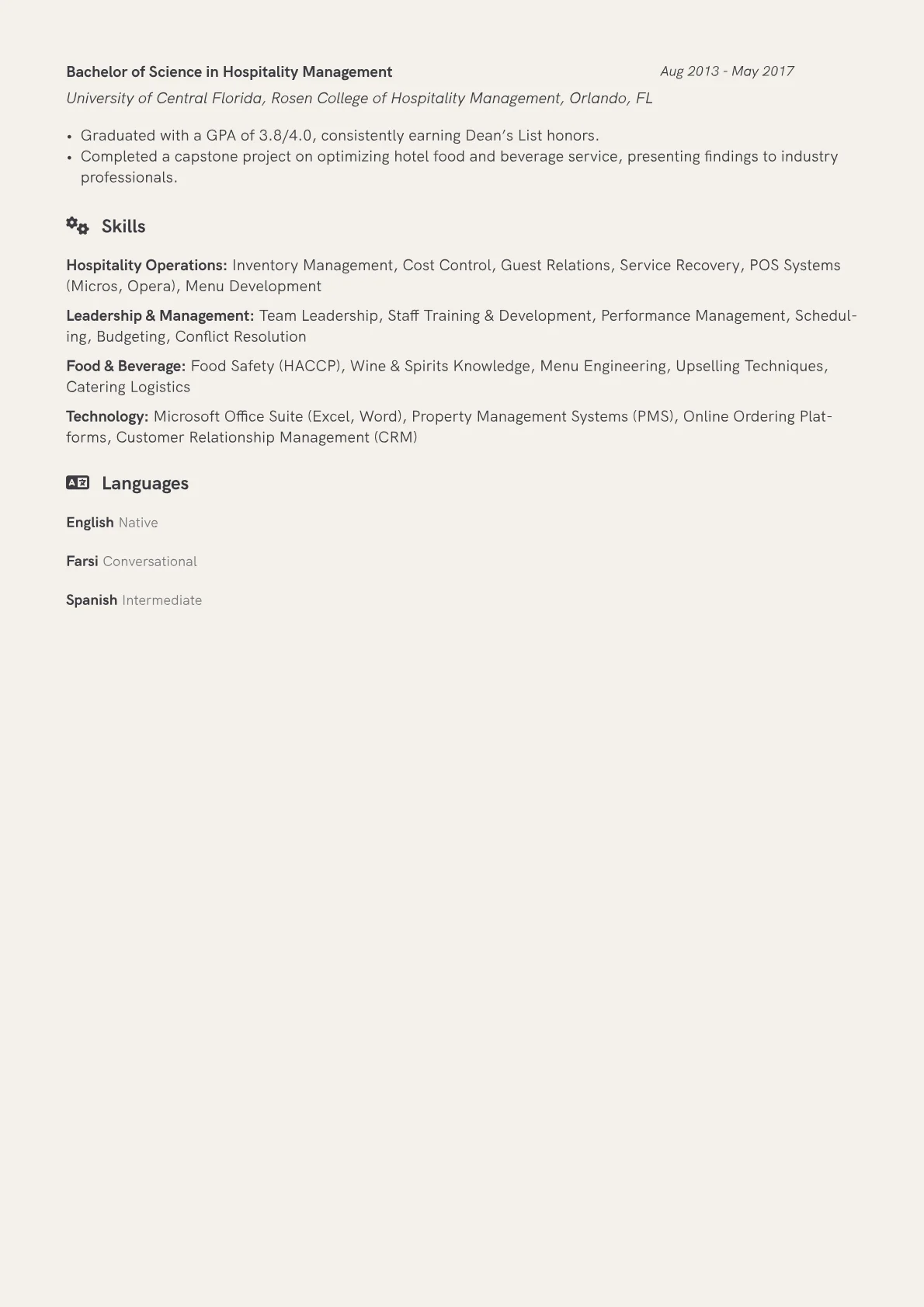 Room Service Manager Resume Example CV template - Page 2