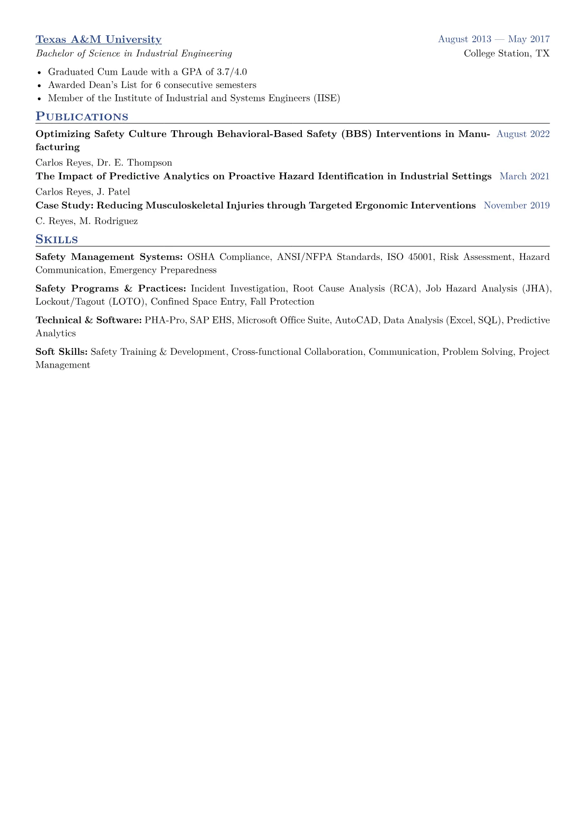Safety Engineer Resume Example CV template - Page 2