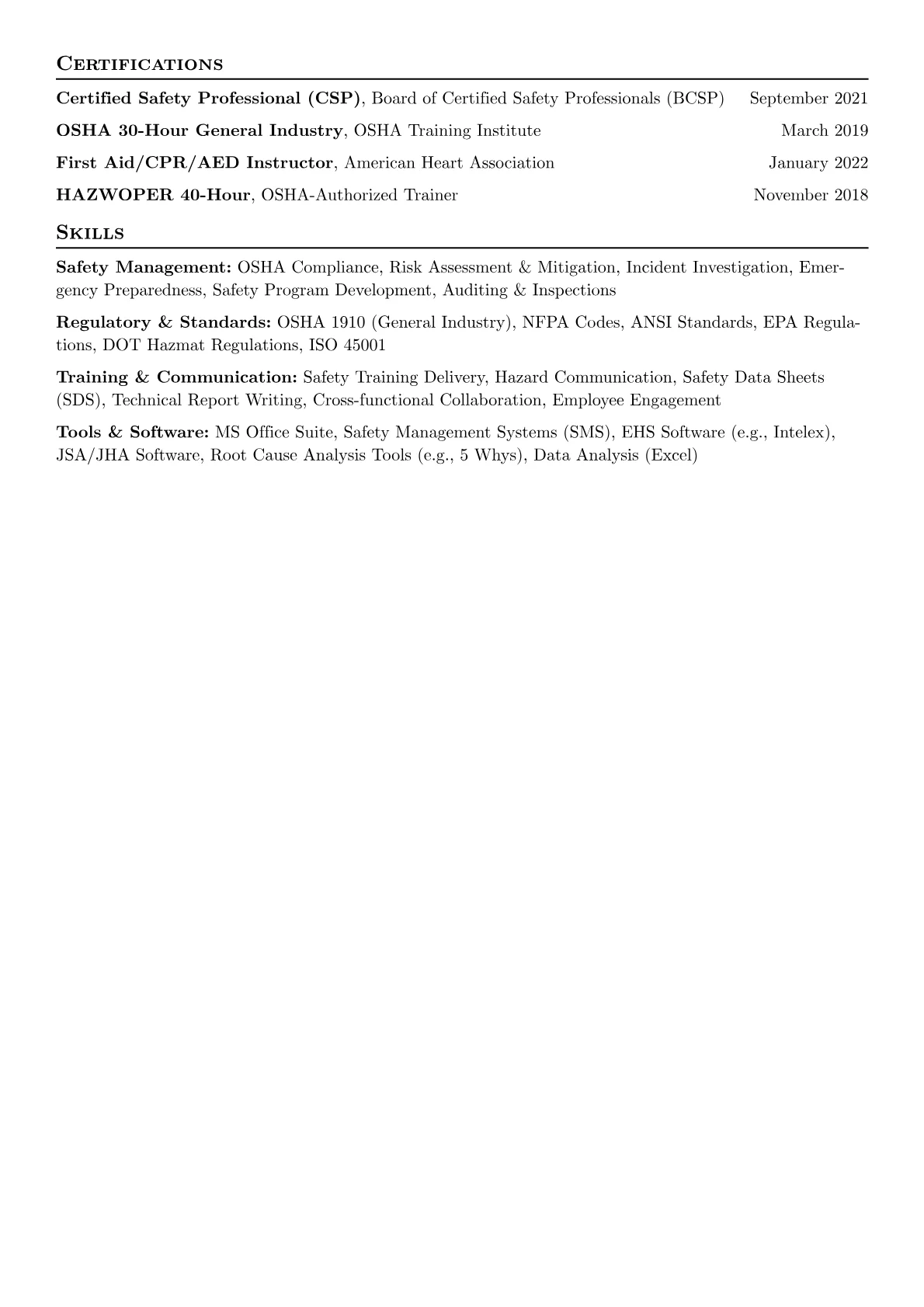 Safety Officer Resume Example CV template - Page 2