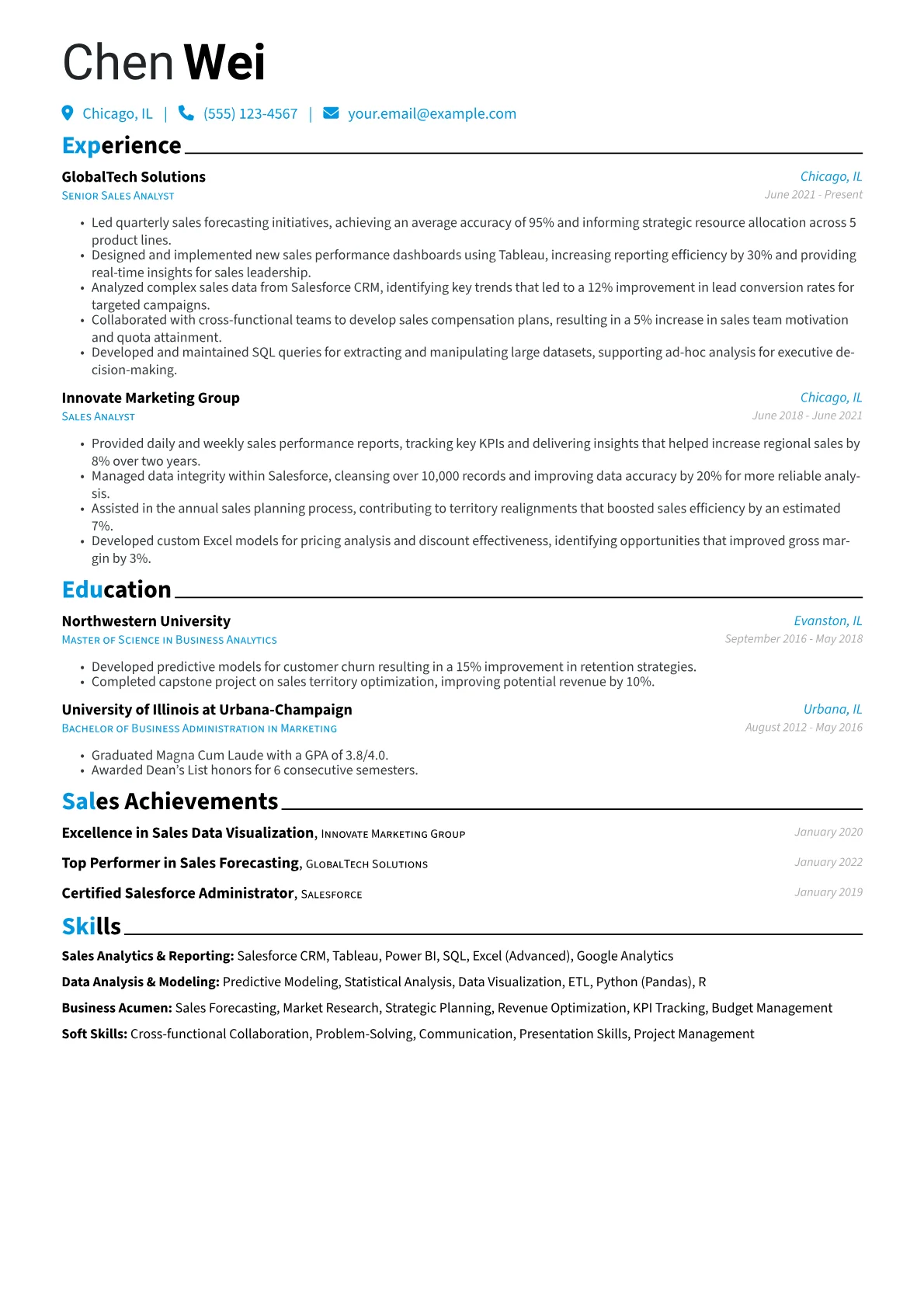 Sales Analyst Resume Example CV template - Page 1