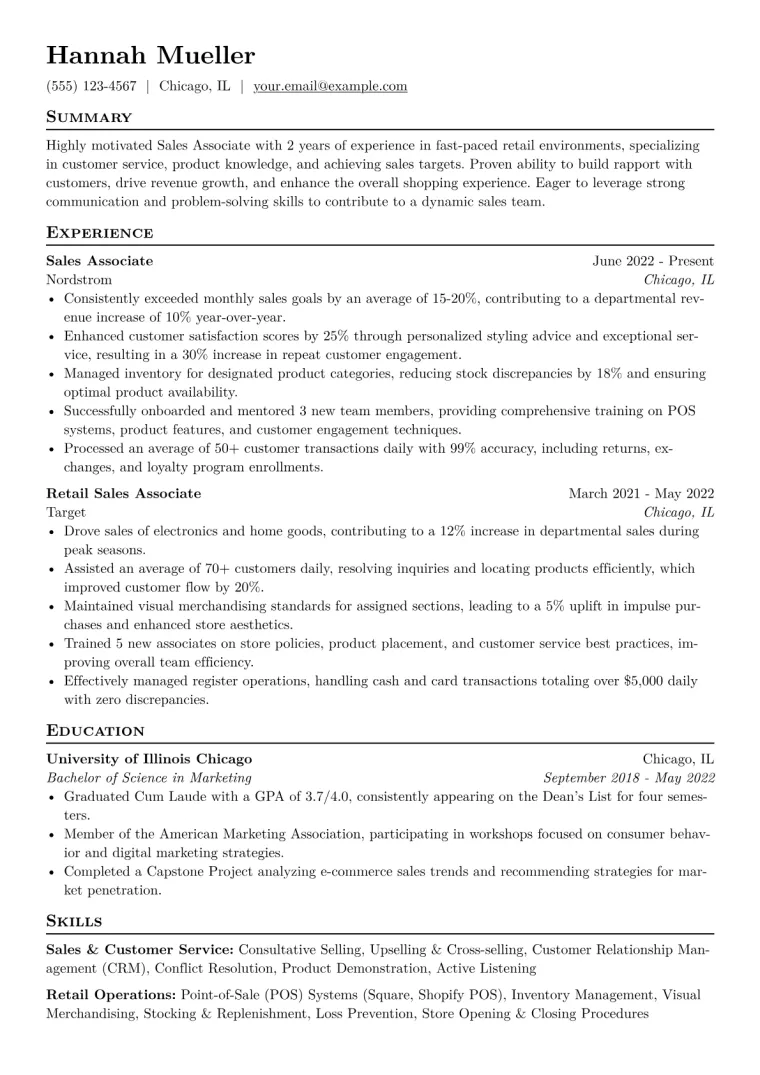 Sales Associate Resume Example CV template preview