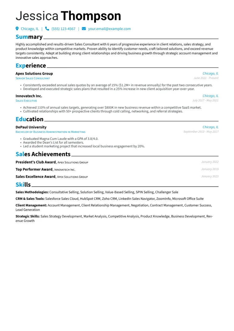Sales Consultant Resume Example CV template preview