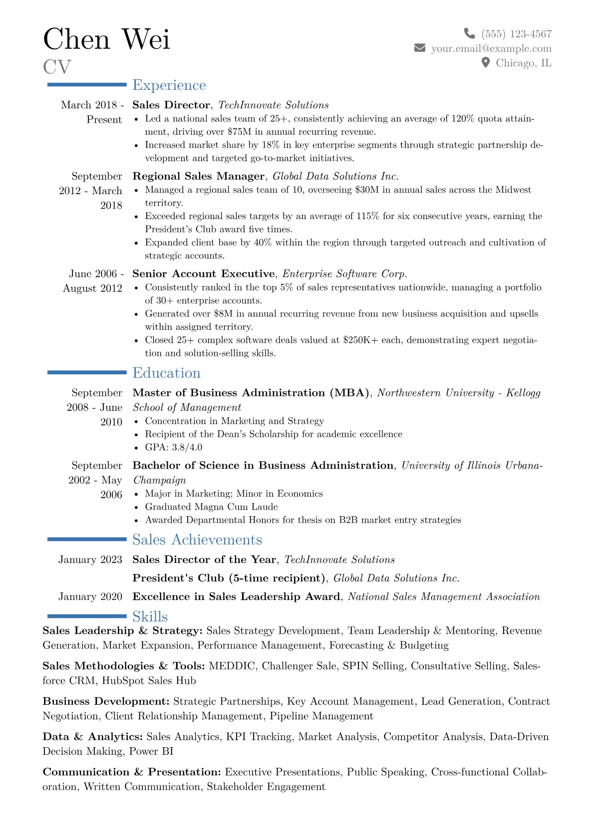 Sales Director Resume Example CV template - Page 1