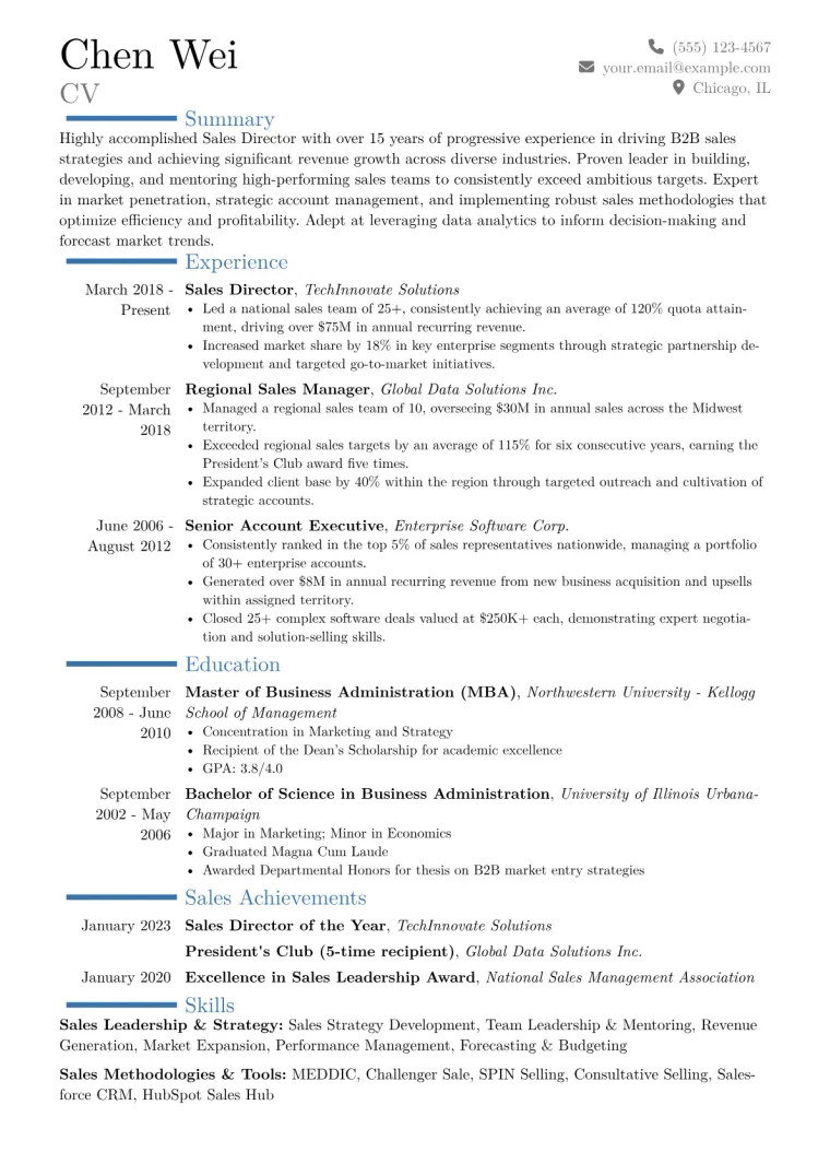 Sales Director Resume Example CV template preview