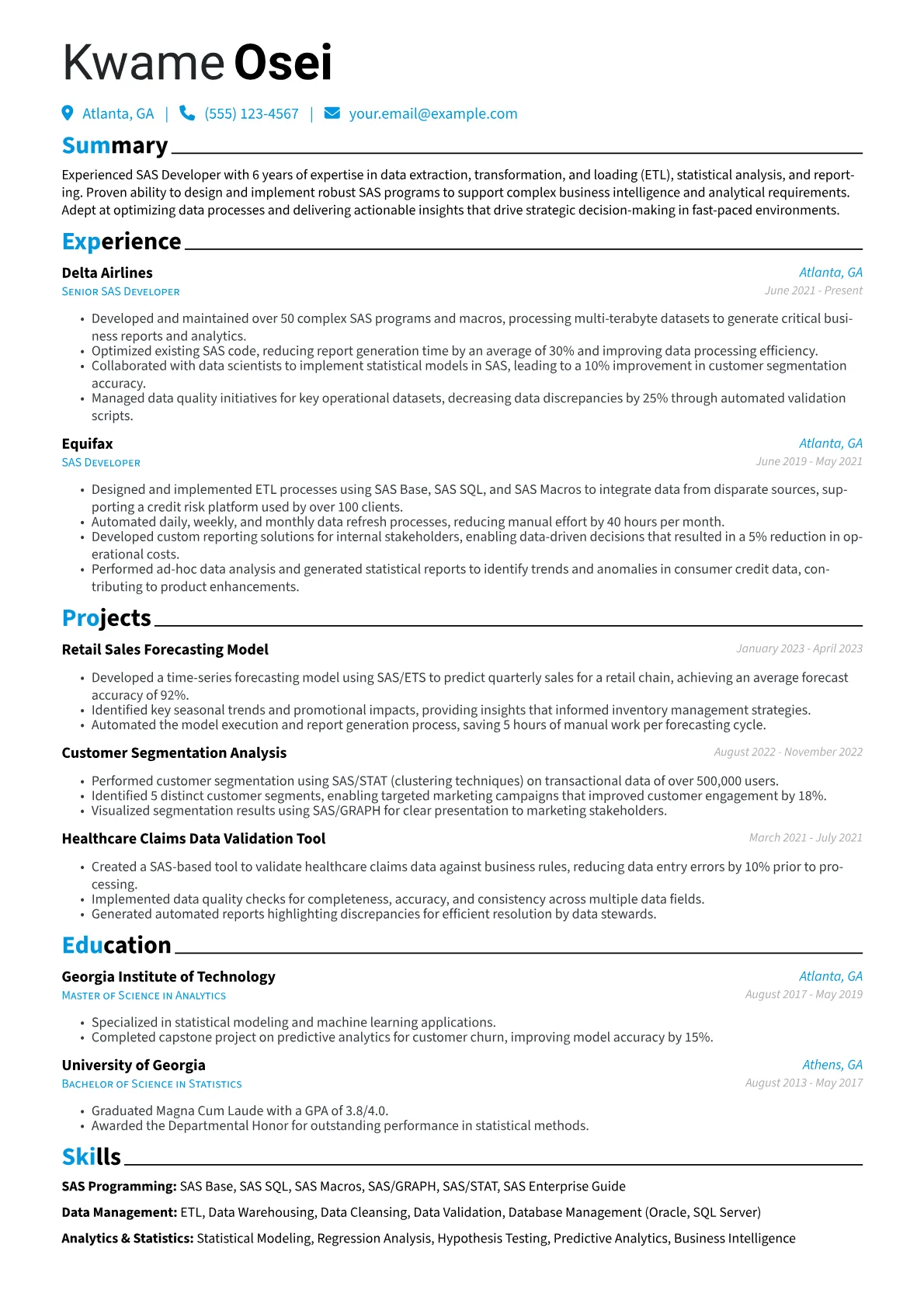 SAS Developer Resume Example CV template - Page 1