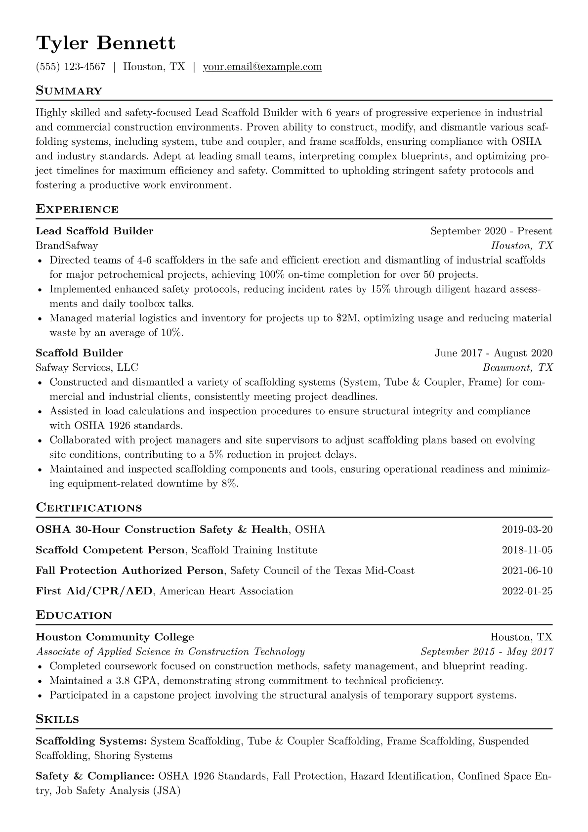 Scaffold Builder Resume Example CV template - Page 1
