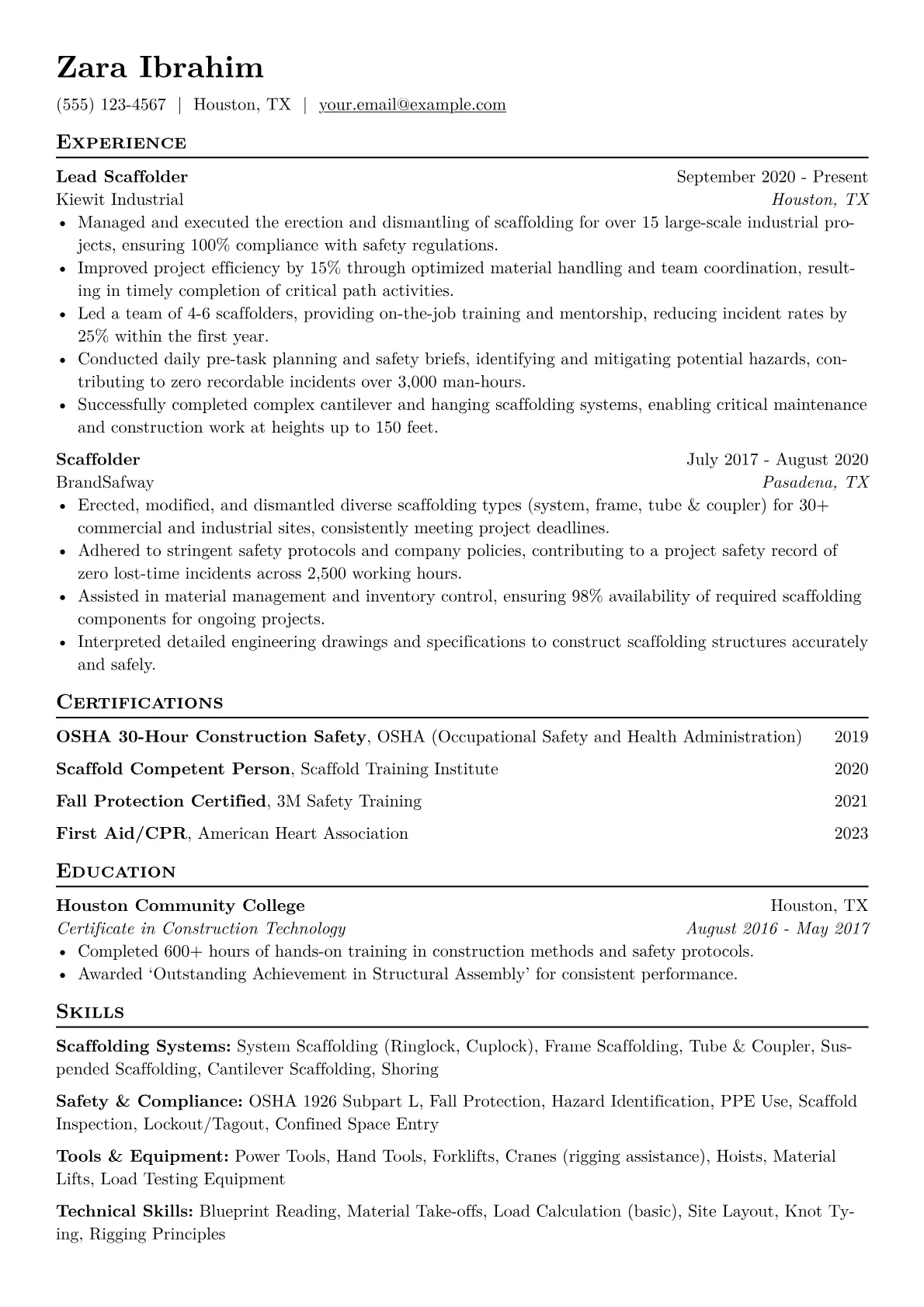 Scaffolder Resume Example CV template - Page 1