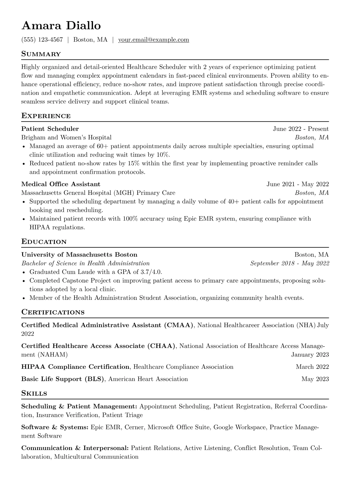Scheduler Resume Example CV template - Page 1