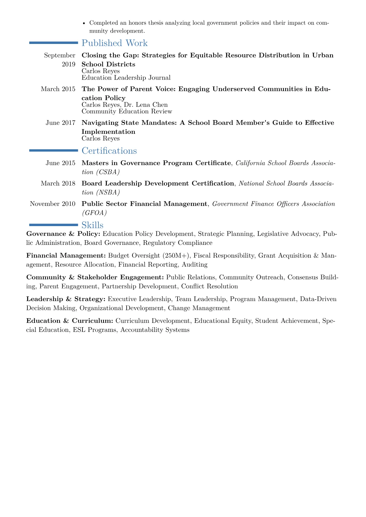 School Board Member Resume Example CV template - Page 2