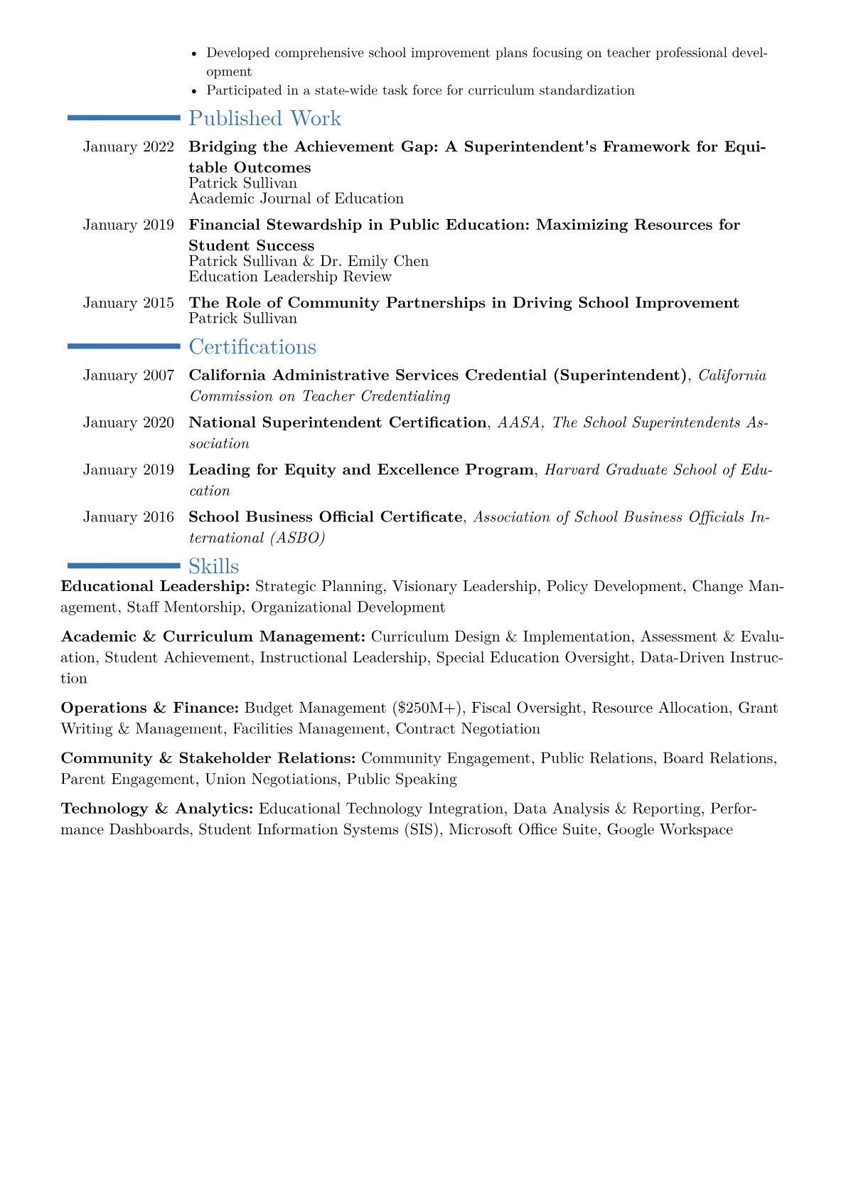 School District Superintendent Resume Example CV template - Page 2