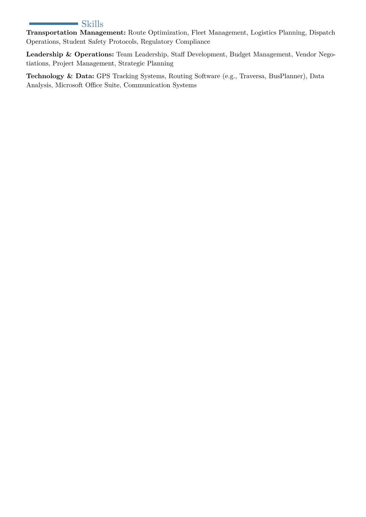 School Transportation Director Resume Example CV template - Page 2