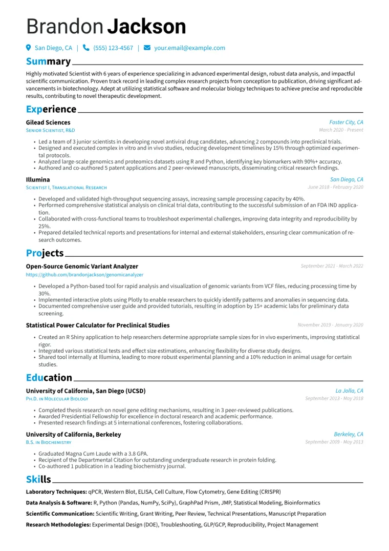 Scientist Resume Example CV template preview