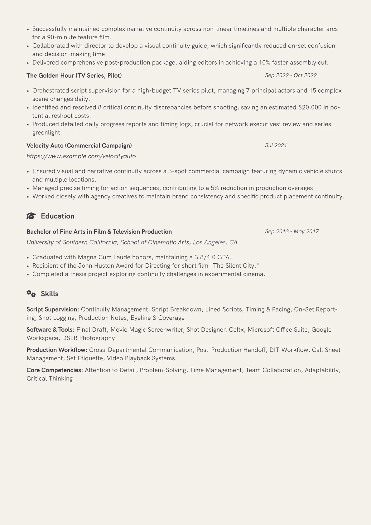 Script Supervisor Resume Example CV template - Page 2