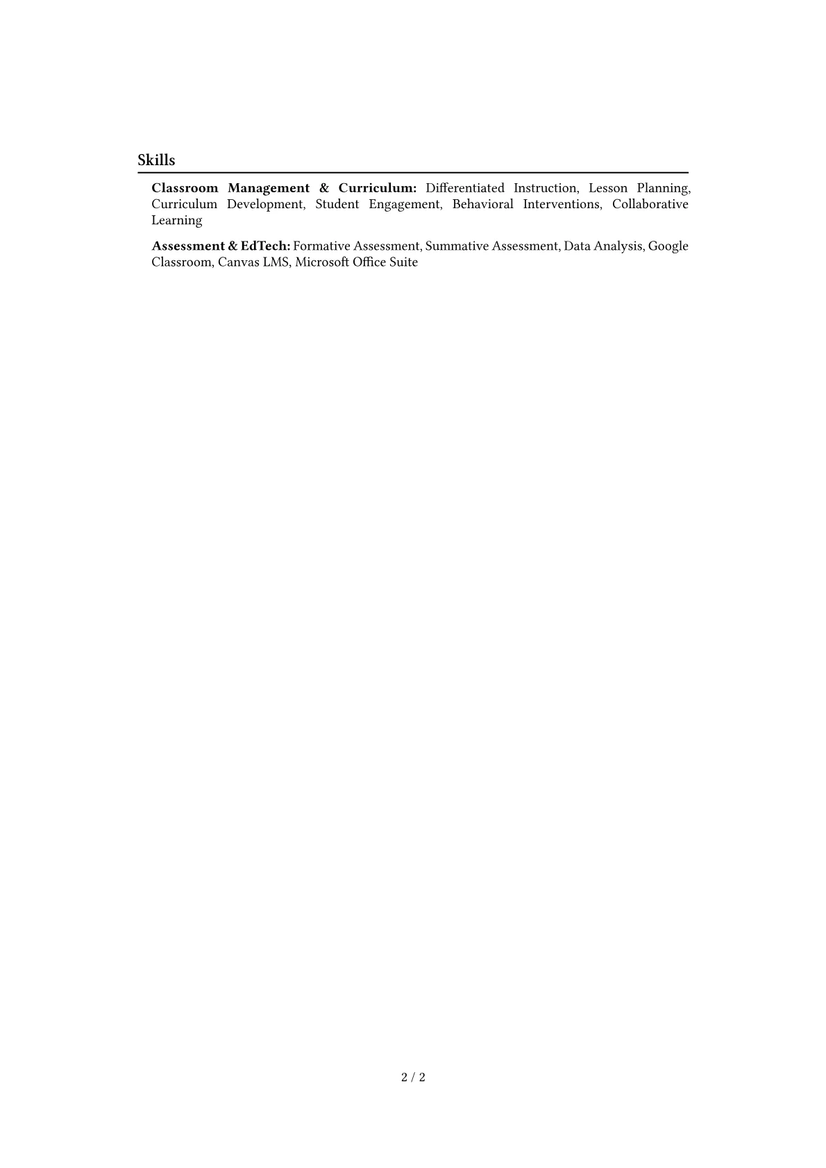 Secondary Teacher Resume Example CV template - Page 2