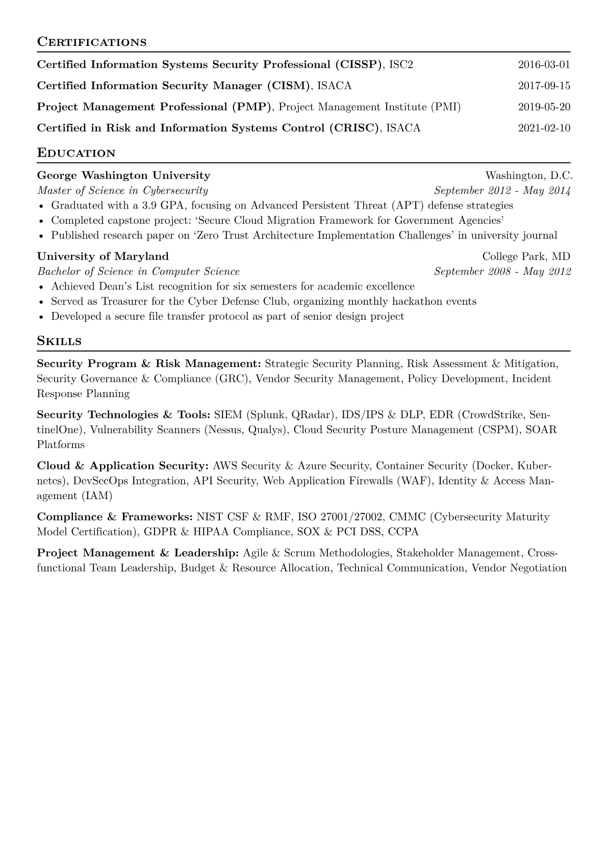 Security Program Manager Resume Example CV template - Page 2