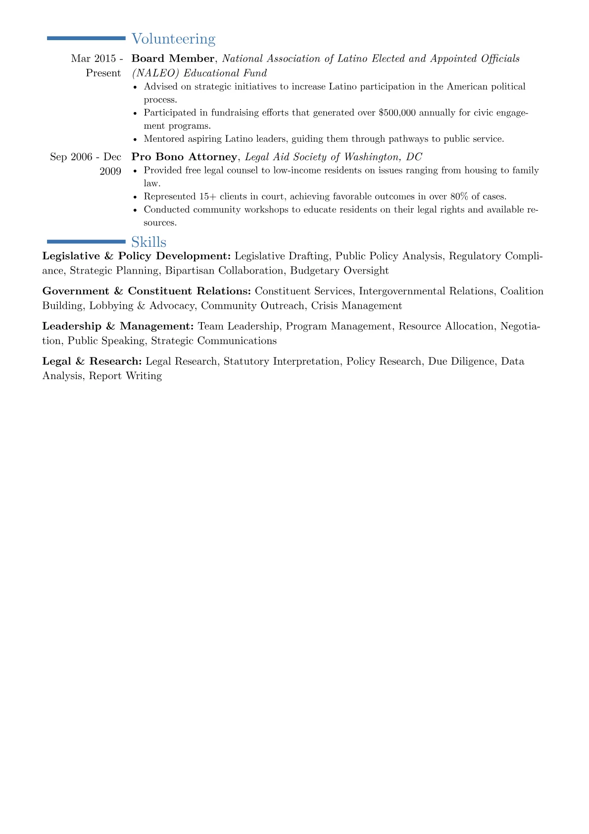 Senator Resume Example CV template - Page 2