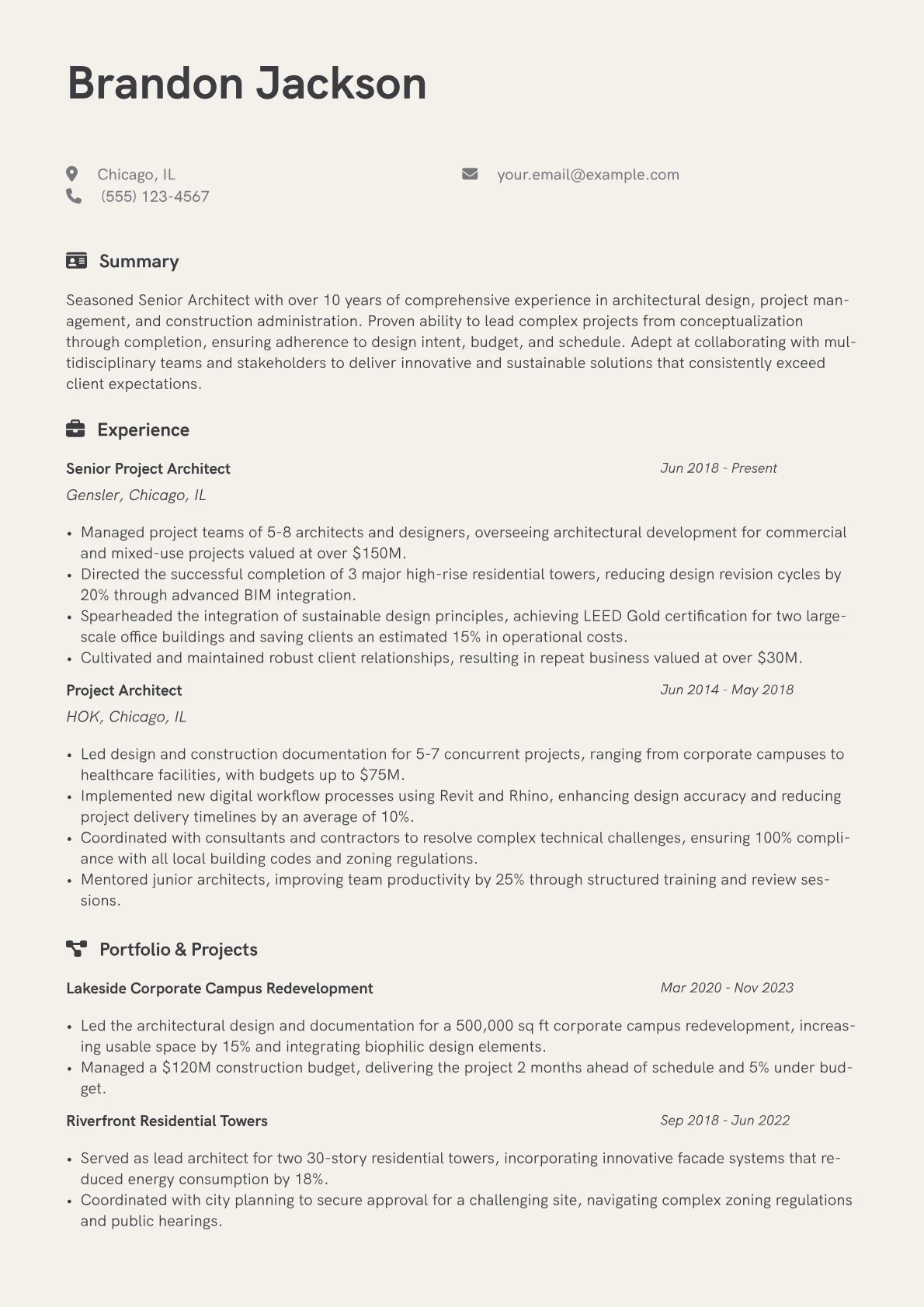 Senior Architect Resume Example CV template - Page 1