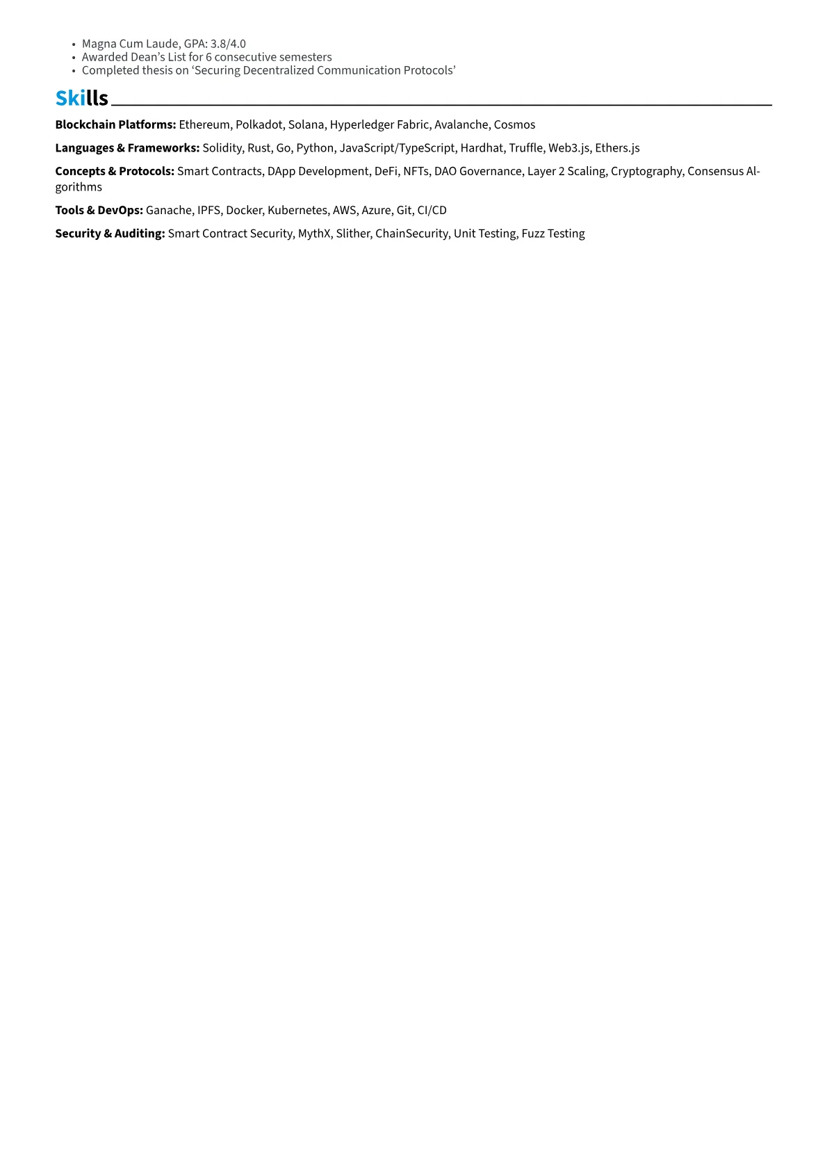 Senior Blockchain Developer Resume Example CV template - Page 2