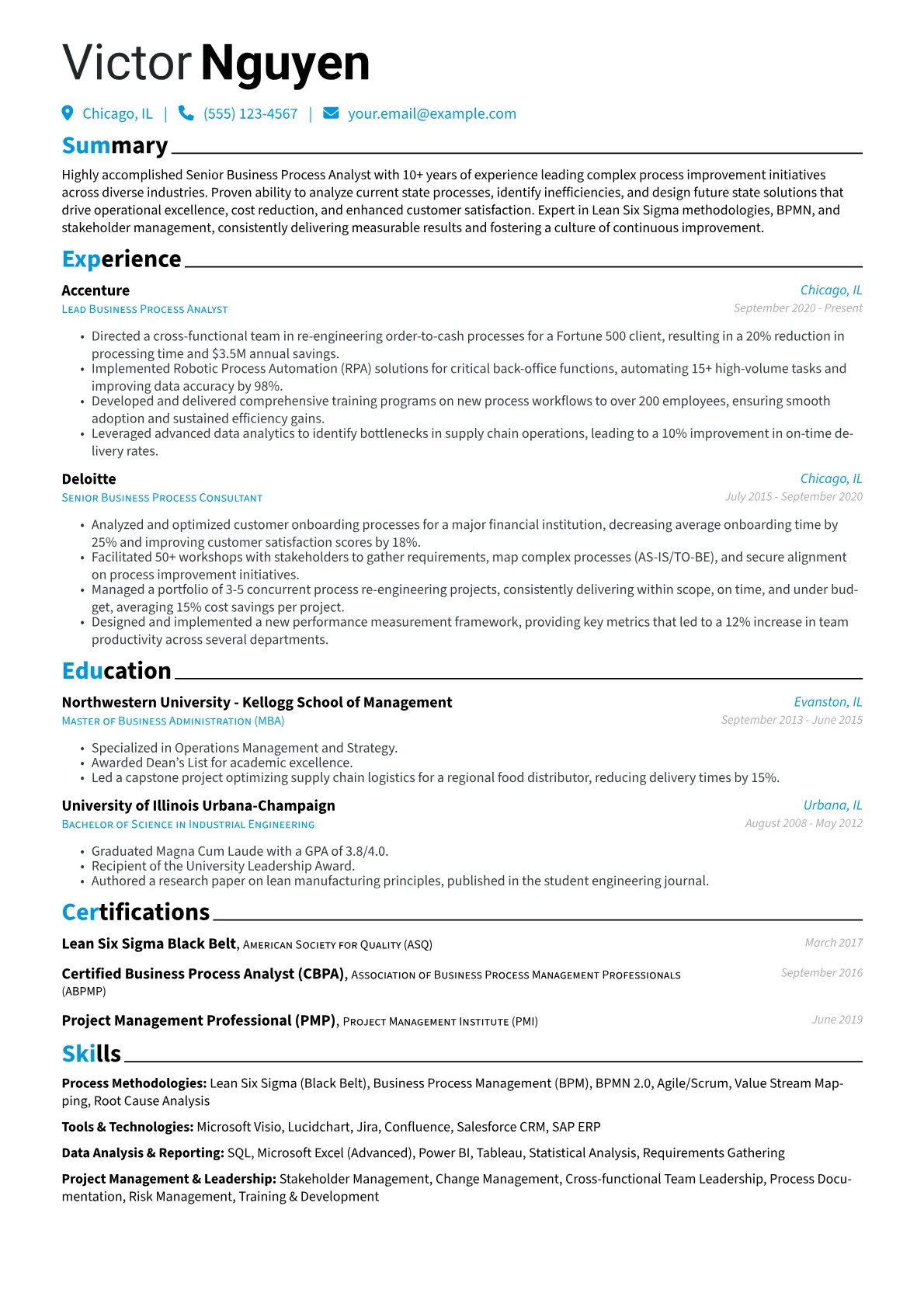 Senior Business Process Analyst Resume Example CV template - Page 1