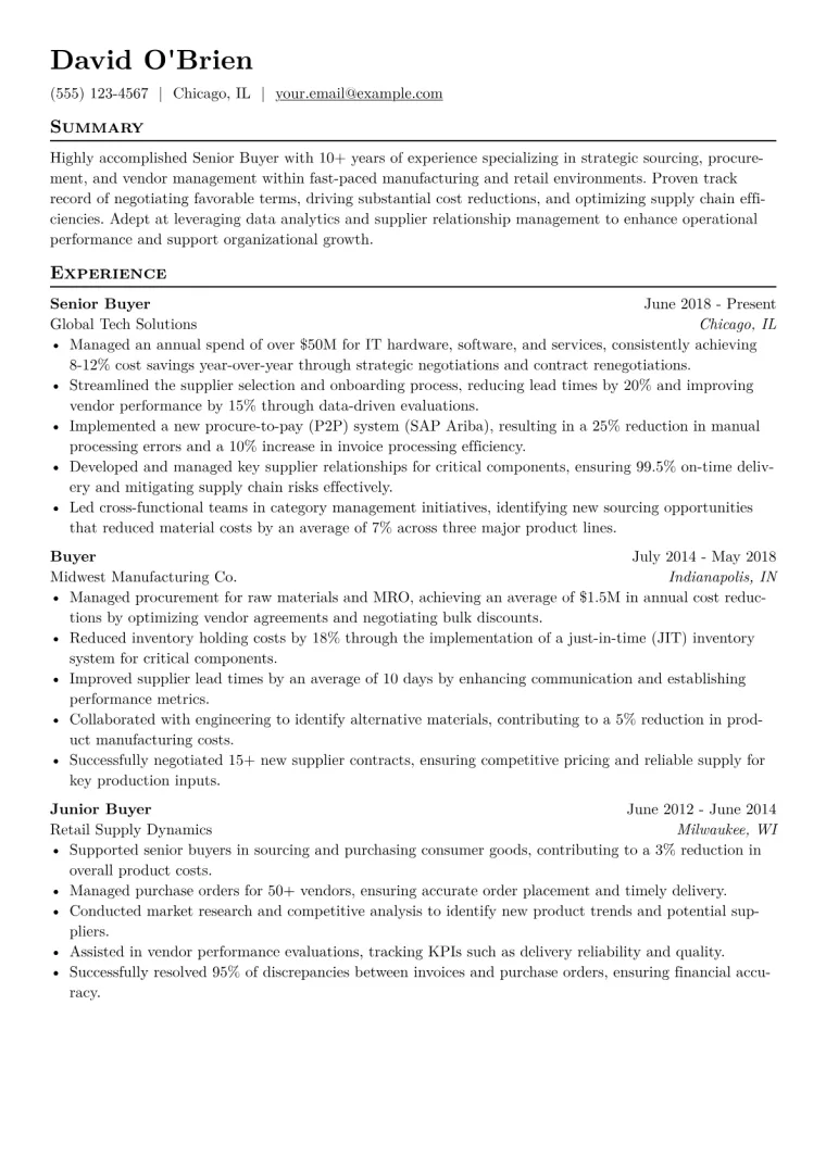 Senior Buyer Resume Example CV template preview