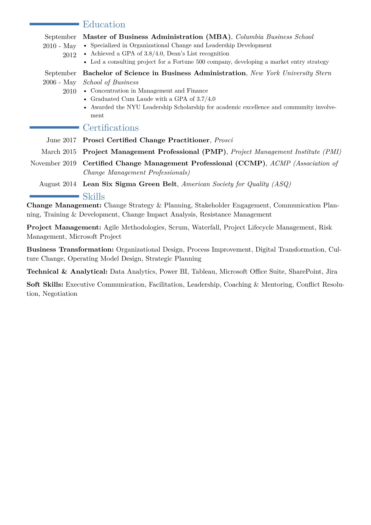 Senior Change Manager Resume Example CV template - Page 2