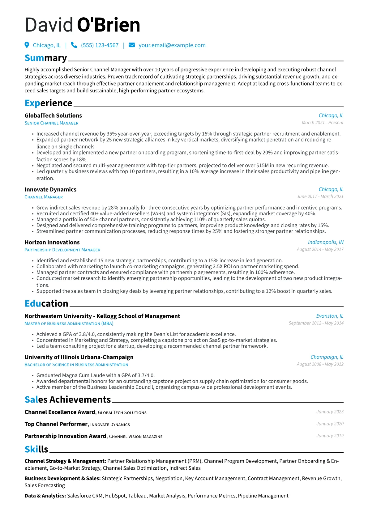 Senior Channel Manager Resume Example CV template - Page 1