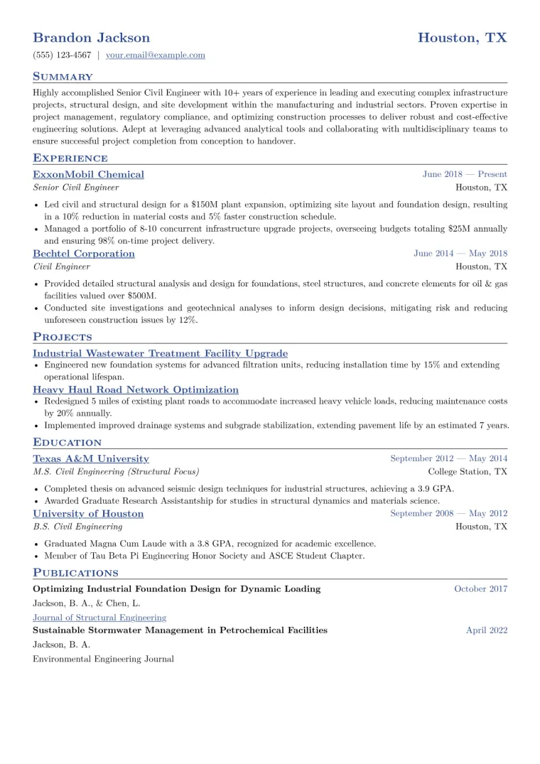 Senior Civil Engineer Resume Example CV template preview