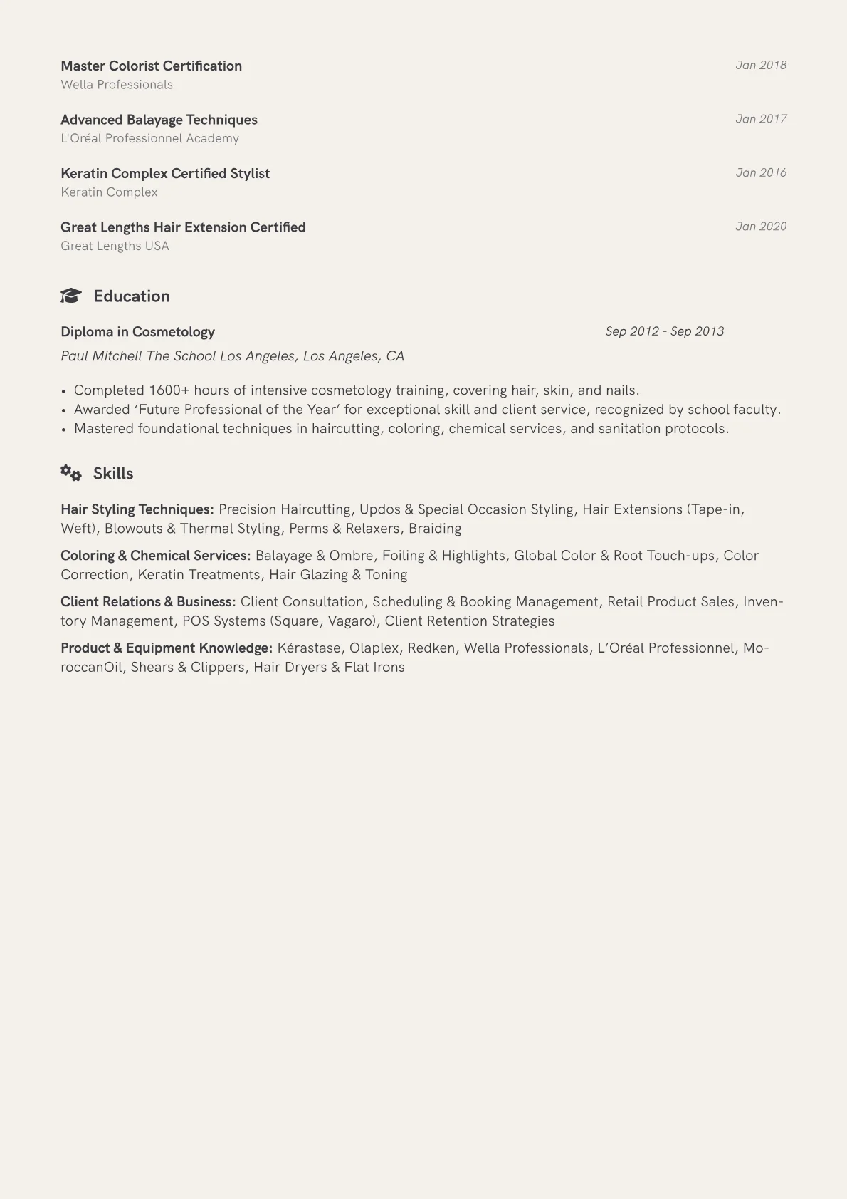 Senior Hairstylist Resume Example CV template - Page 2