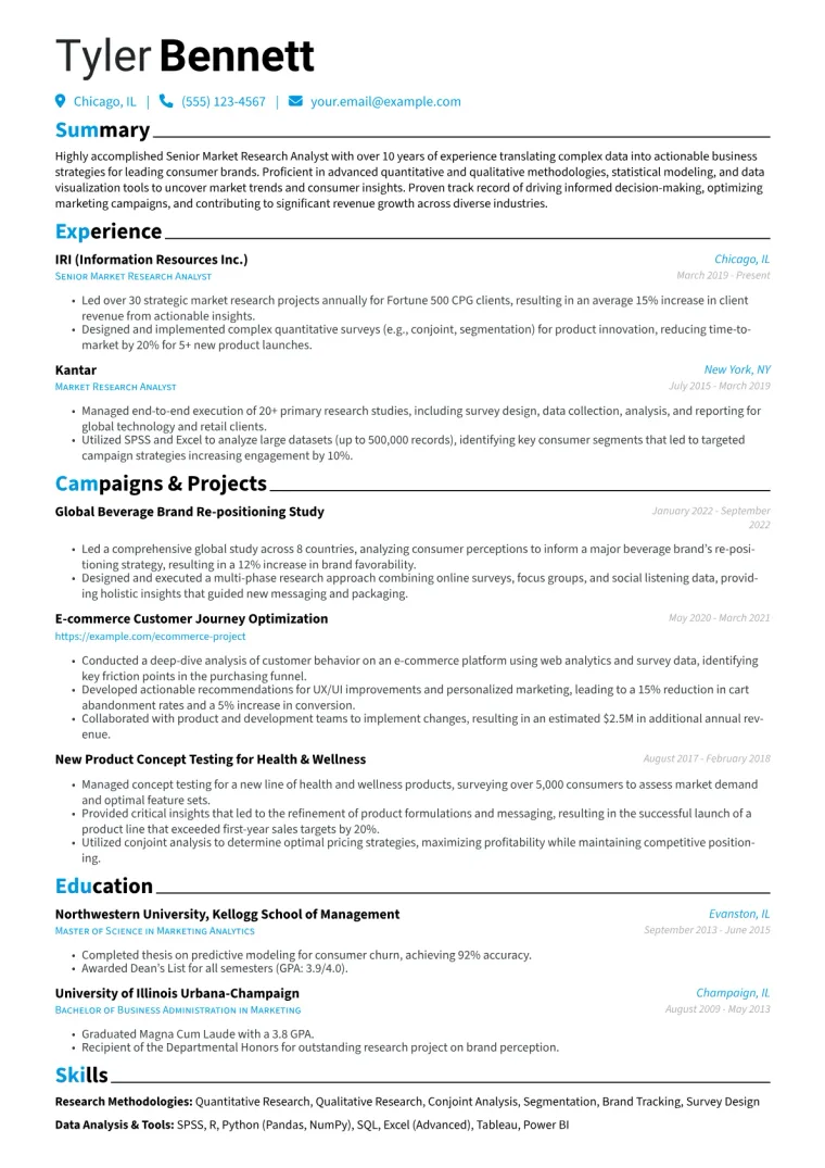 Senior Market Research Analyst Resume Example CV template preview
