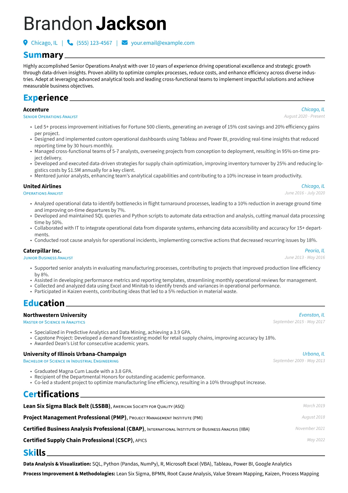 Senior Operations Analyst Resume Example CV template - Page 1